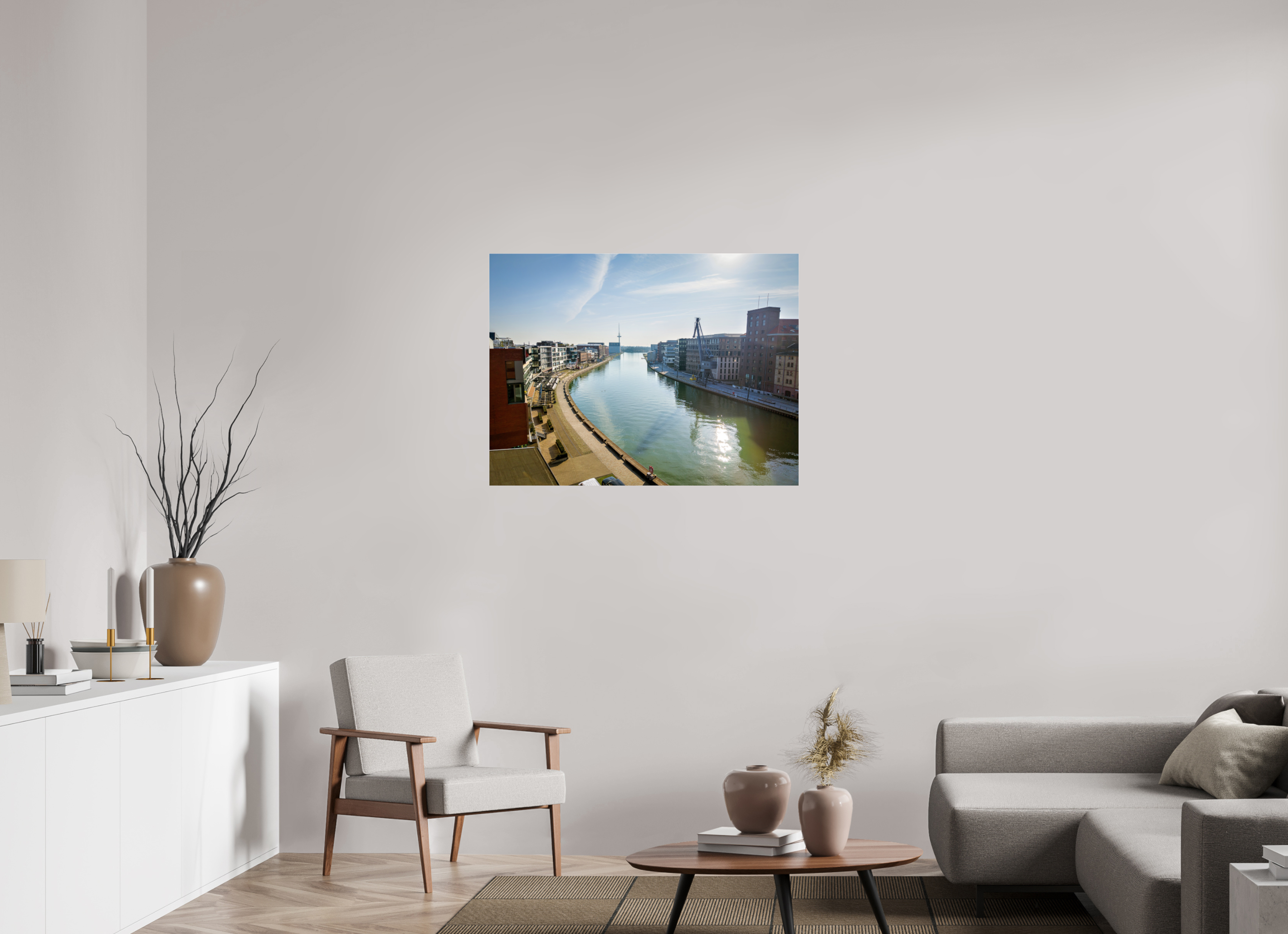 100 x 75 cm, Photo Print Under Acrylic Glass Münster Hafen – Ruhe zwischen Stahl und Wasser