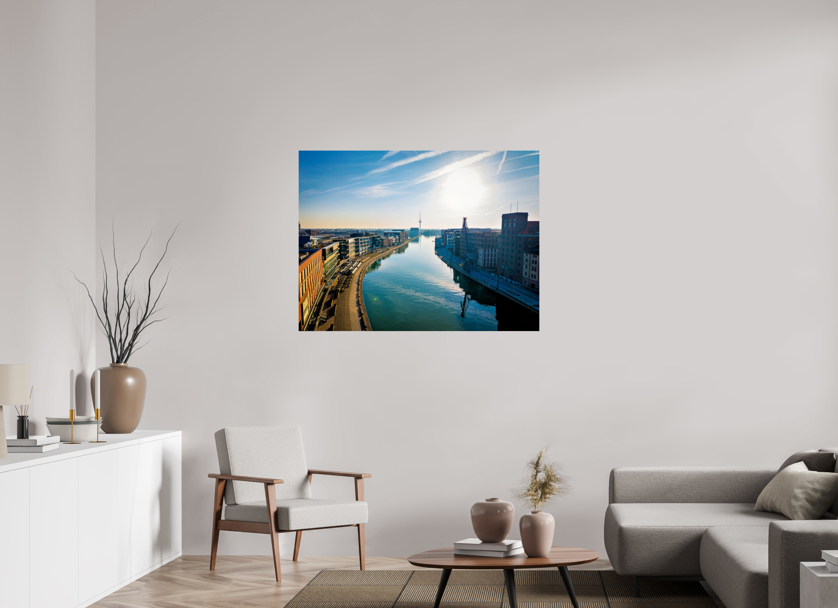 120 x 90 cm, Baryta - Fine Art Münster Hafen – Ruhe zwischen Stahl und Wasser
