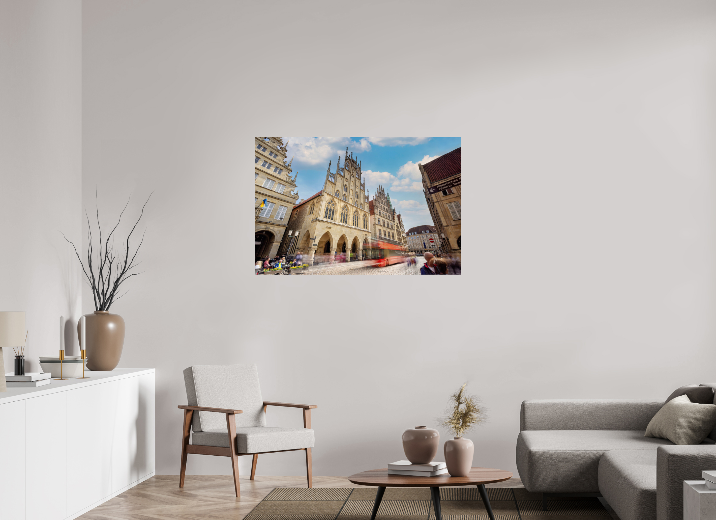 120 x 80 cm, Photo Print Under Acrylic Glass Rathaus und Bus