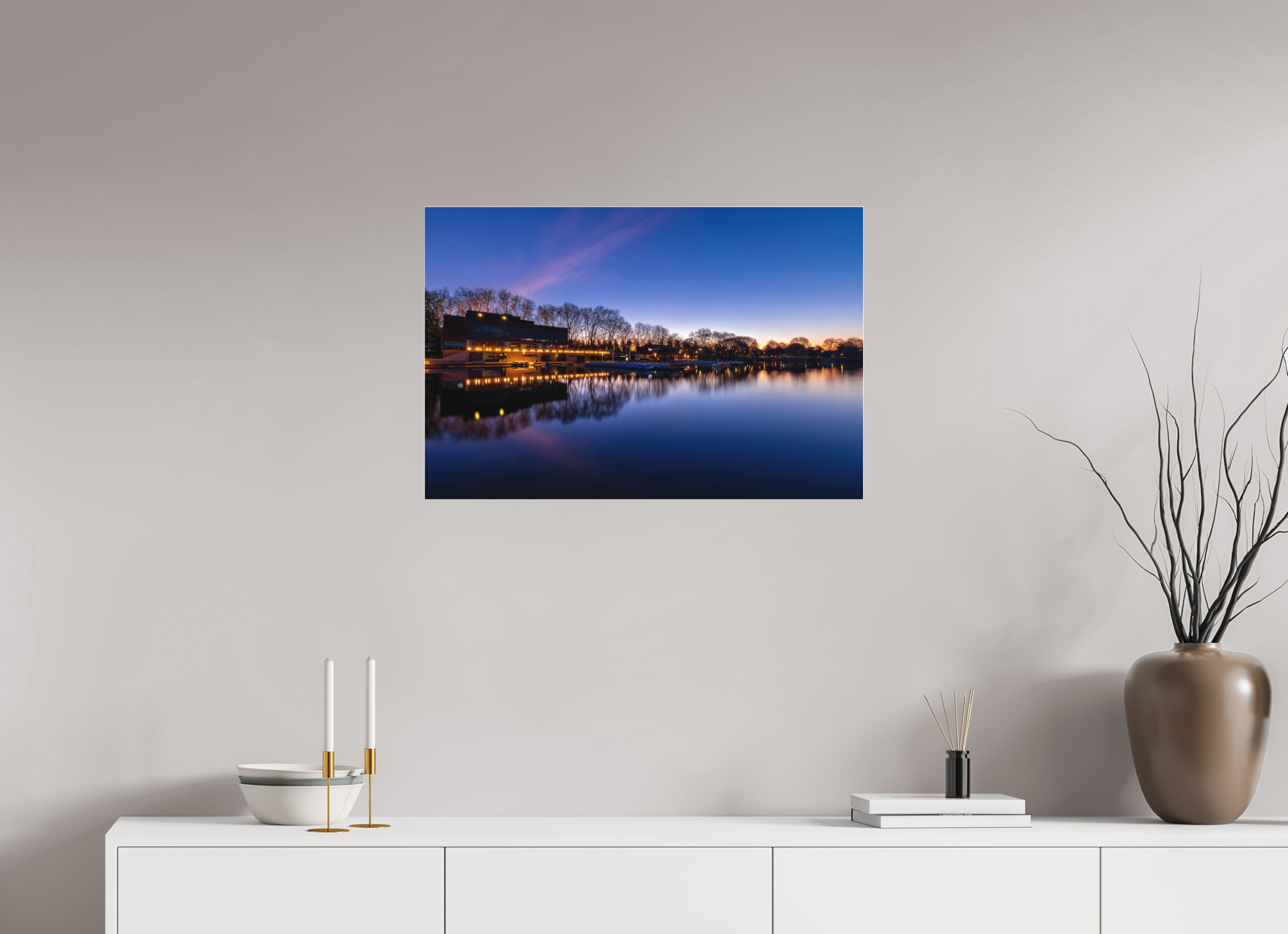 75 x 50 cm, Acrylglas Fine Art Pigmentdruck Der Aasee - Die Häuser