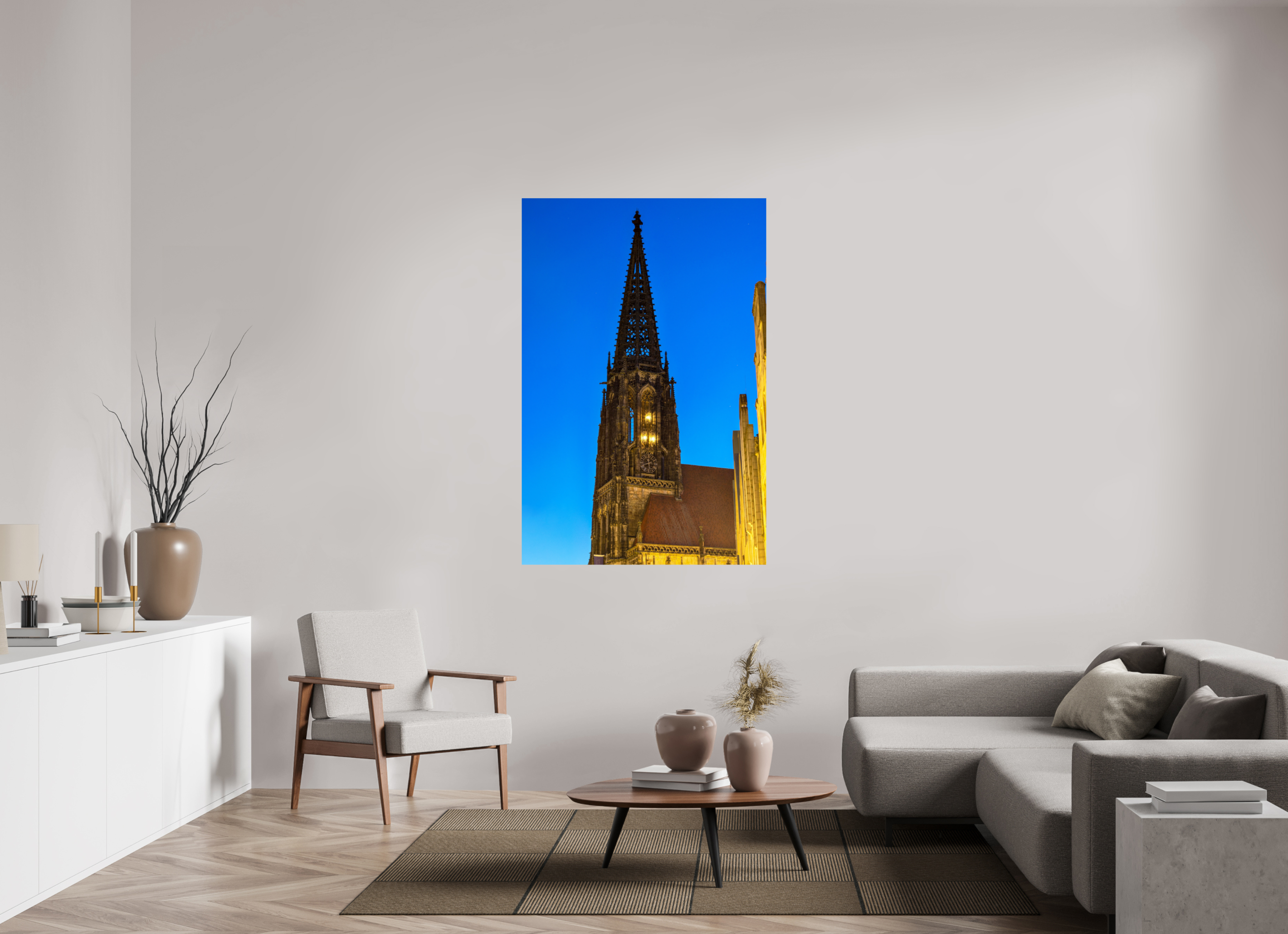 100 x 150 cm, Baryta - Fine Art Lambertikirche bei Nacht