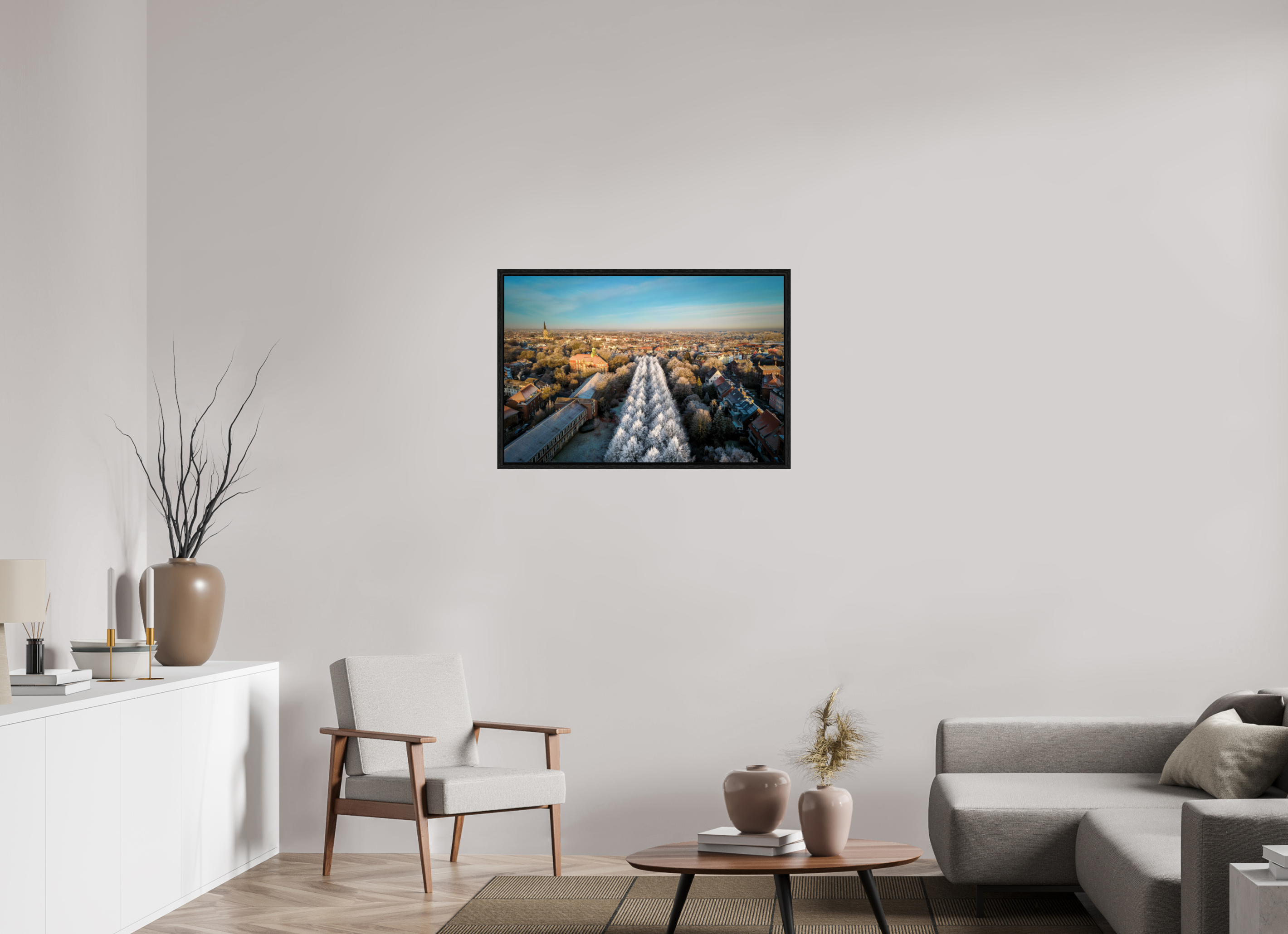90 x 60 cm, Floater Frame Promenade im Winter