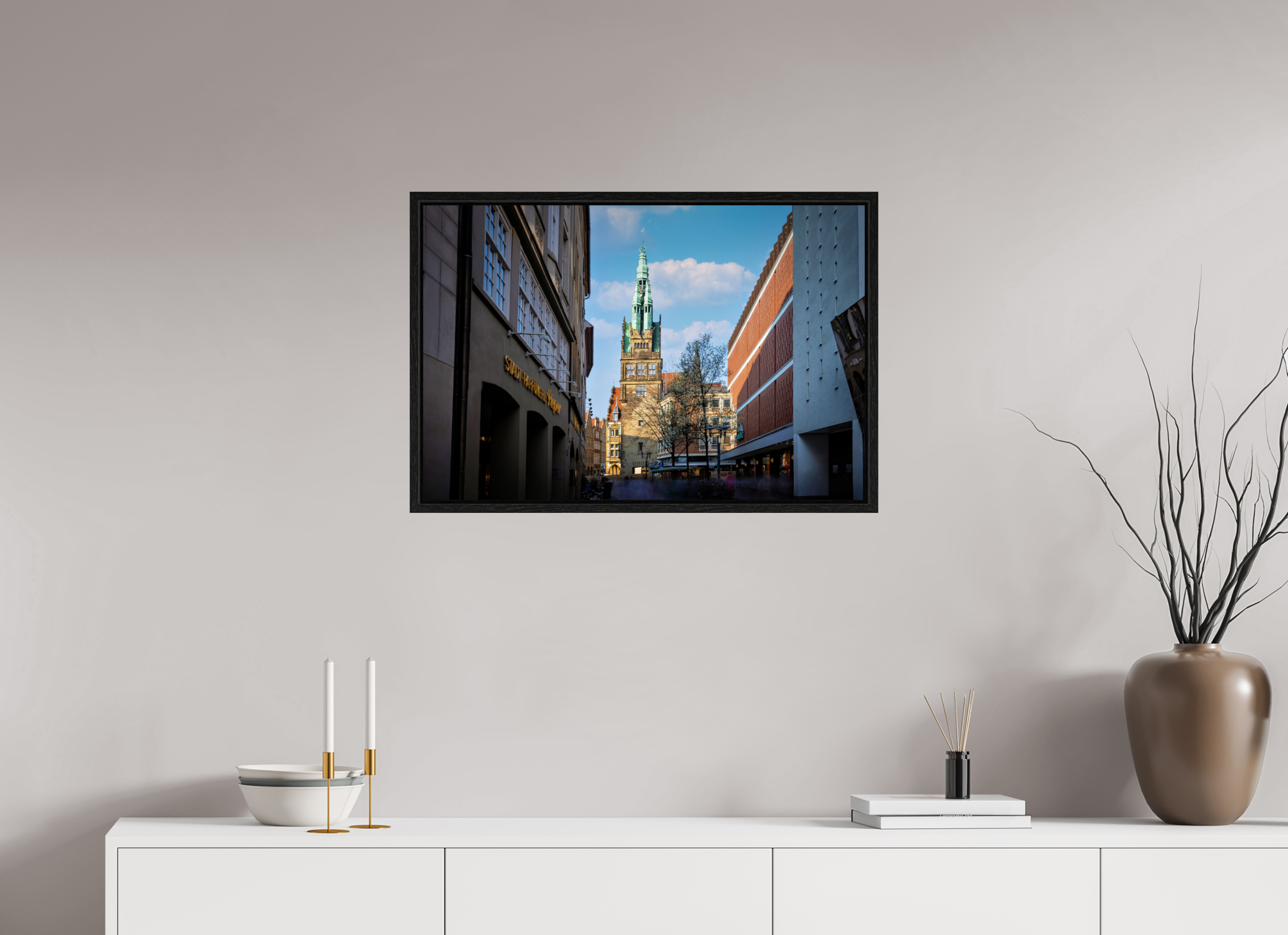 75 x 50 cm, Floater Frame Der Stadthausturm