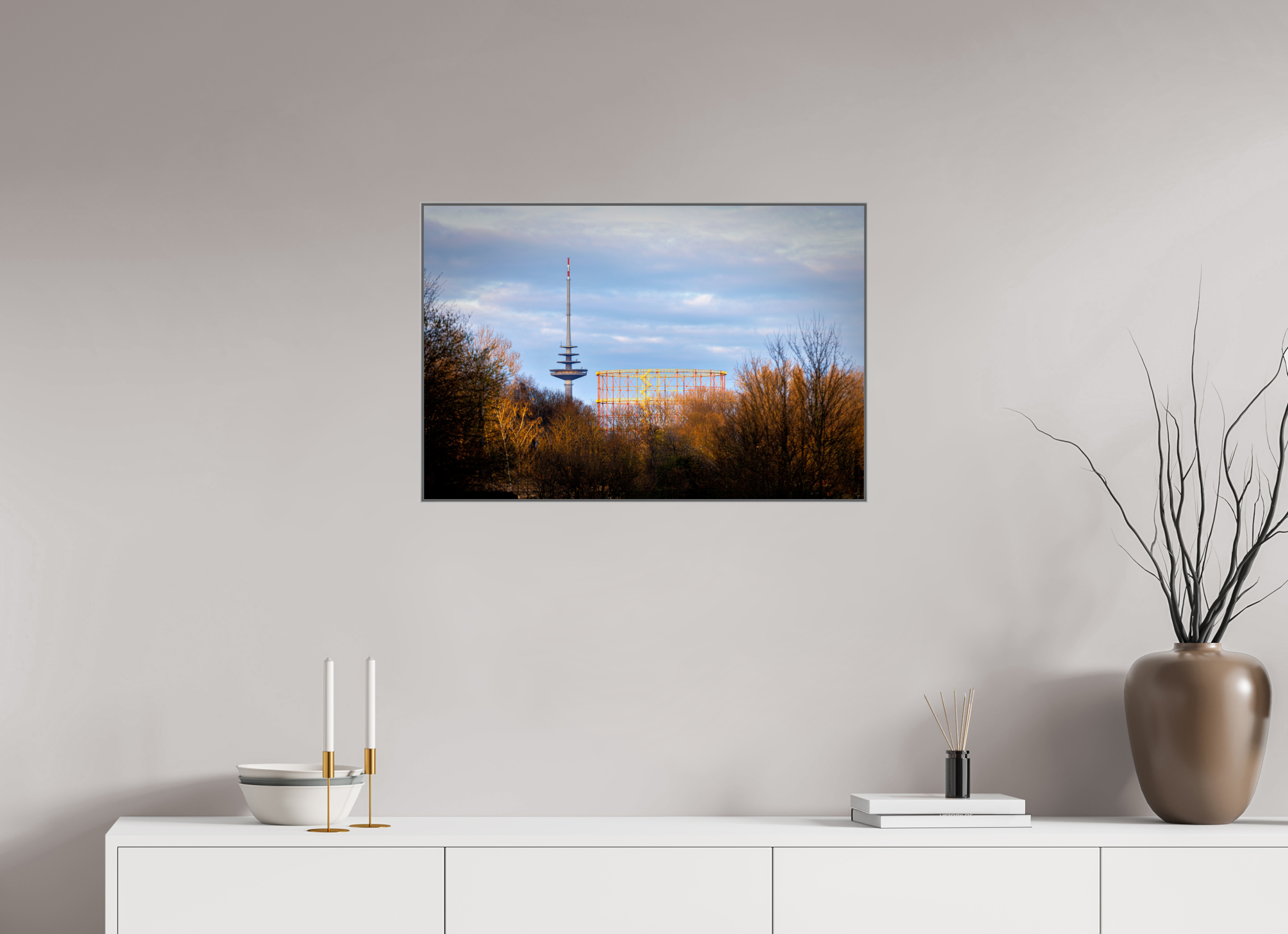 75 x 50 cm, Alurahmen 25mm Fernsehturm und Gasometer