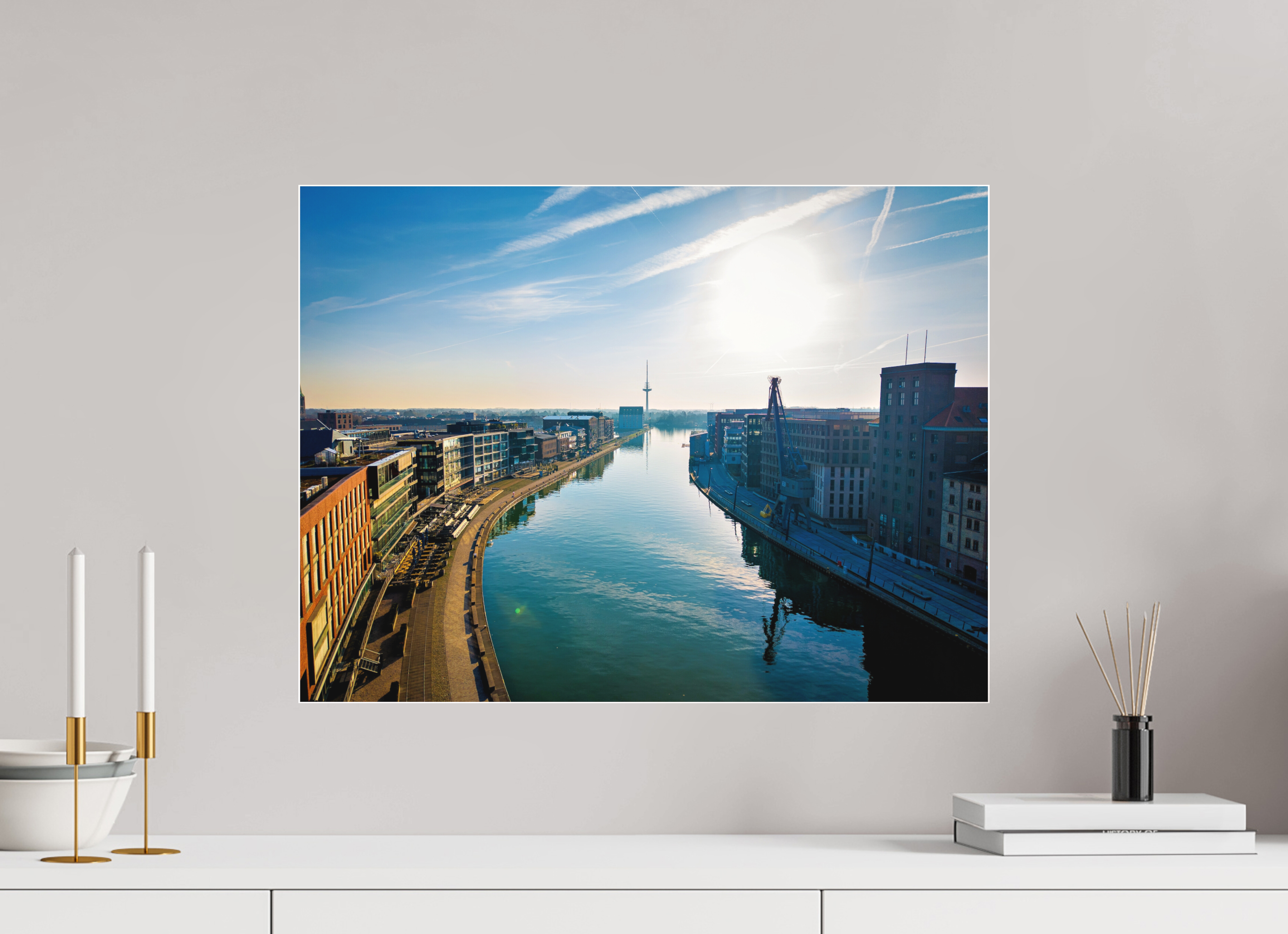 60 x 45 cm, Acrylglas Fine Art Pigmentdruck Münster Hafen – Ruhe zwischen Stahl und Wasser