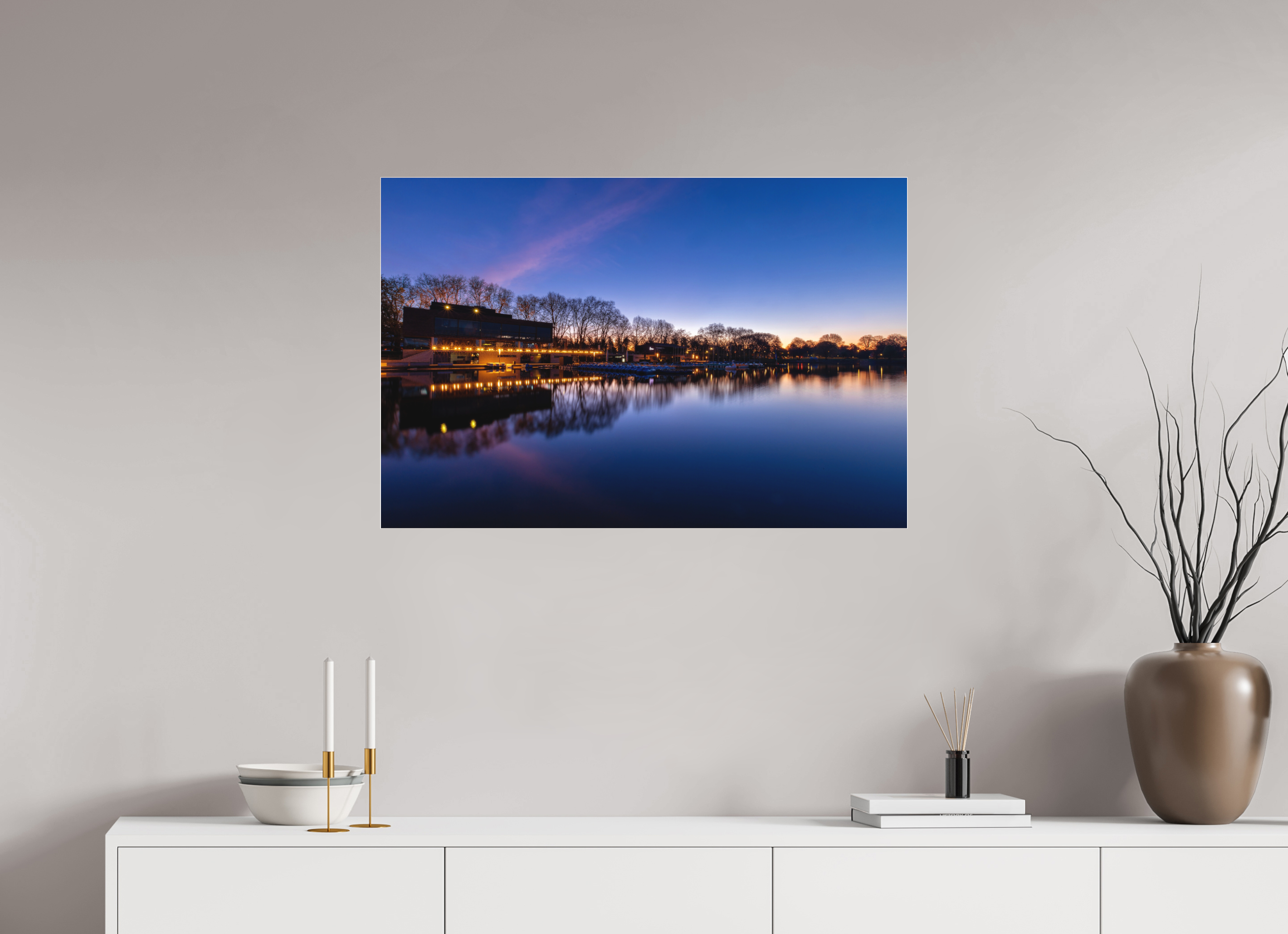 90 x 60 cm, Acrylglas Fine Art Pigmentdruck Der Aasee - Die Häuser