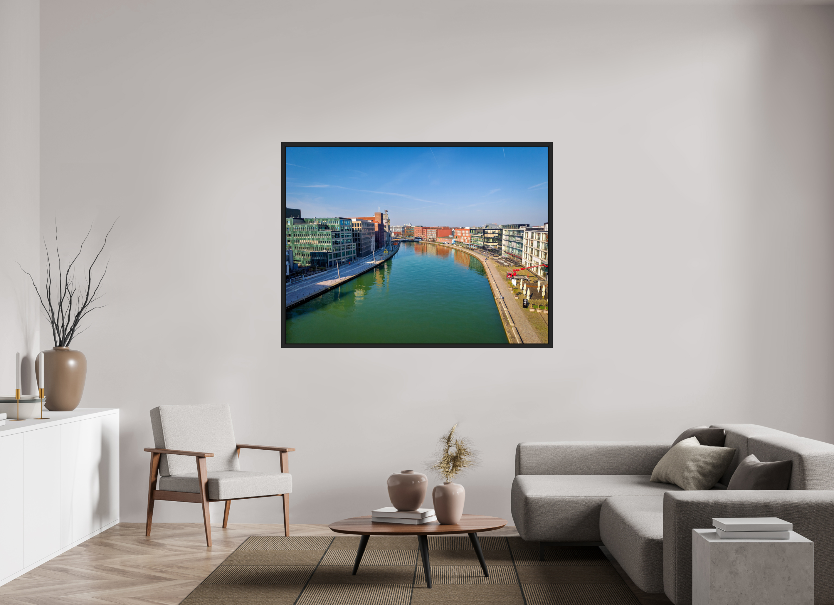 160 x 120 cm, Tokyo 20mm Schattenfuge 4mm Münster Hafen – Ruhe zwischen Stahl und Wasser