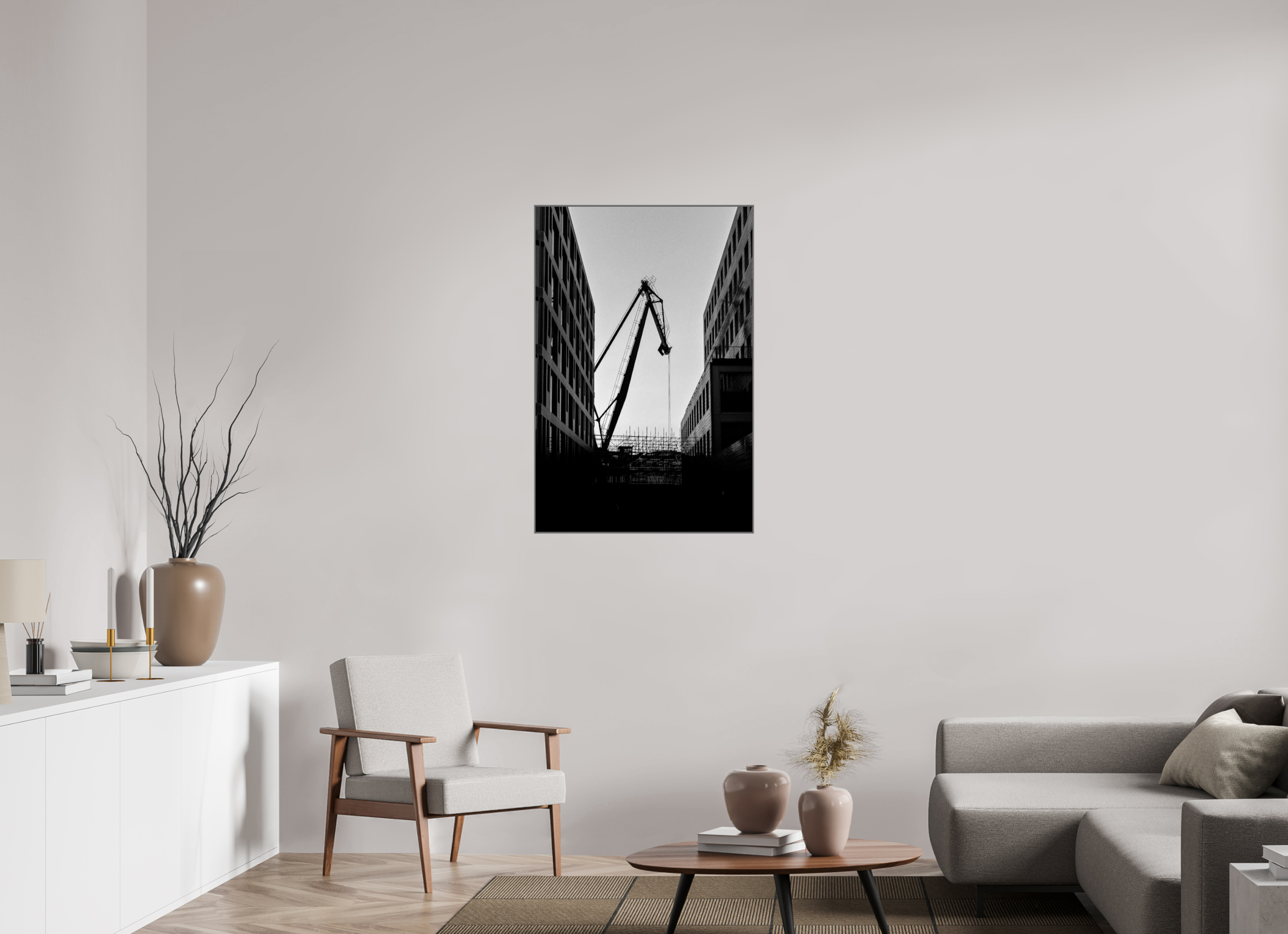70 x 105 cm, Alurahmen 25mm Der Hafenkran im Hochformat