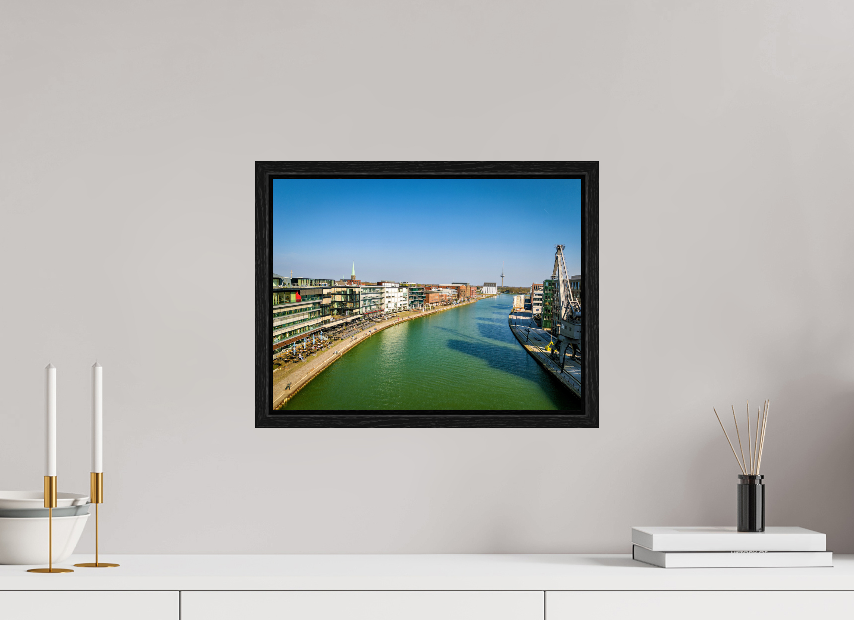 40 x 30 cm, Floater Frame Münster Hafen – Ruhe zwischen Stahl und Wasser