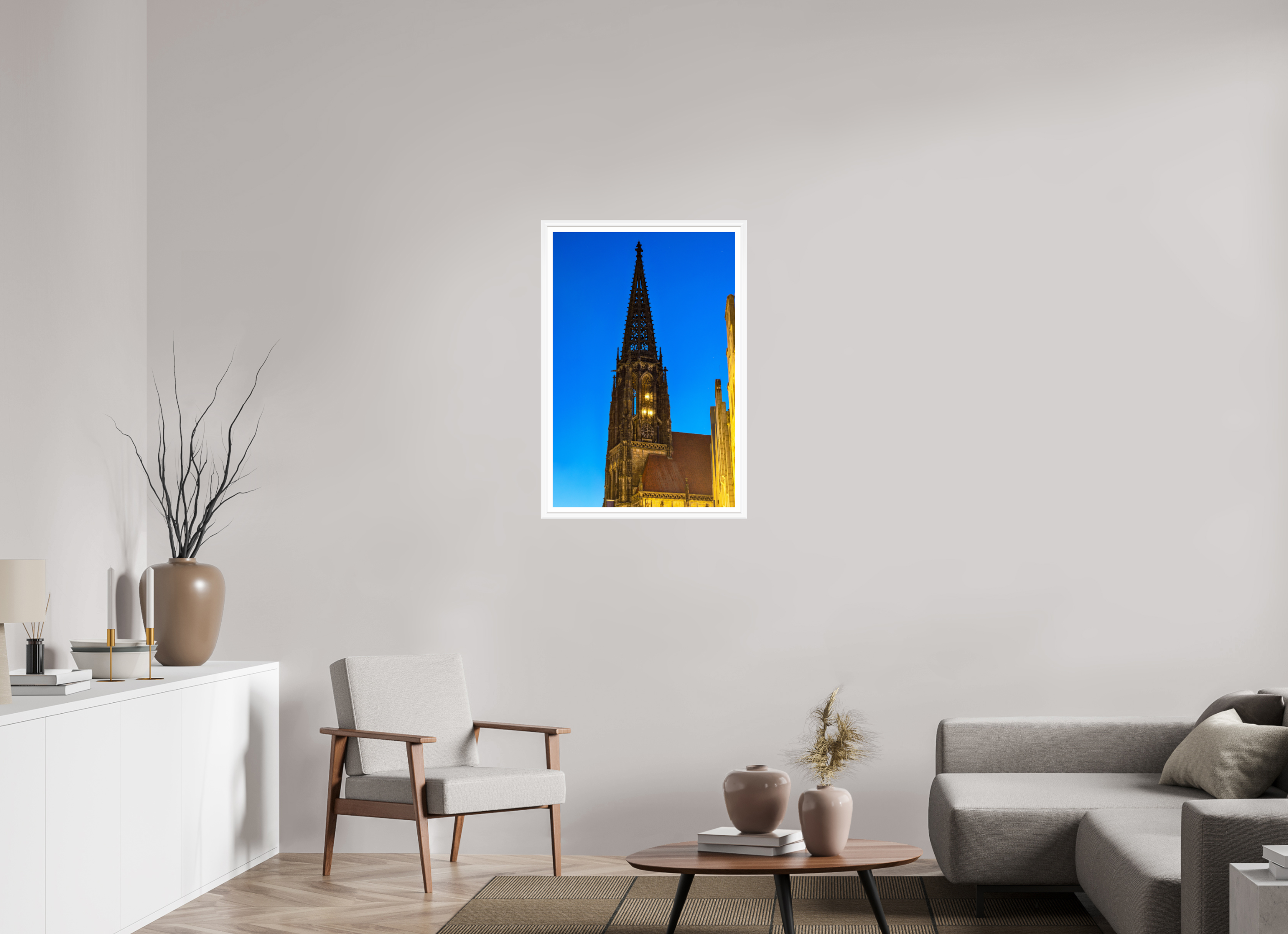60 x 90 cm, Bern weiß und Rand Lambertikirche bei Nacht