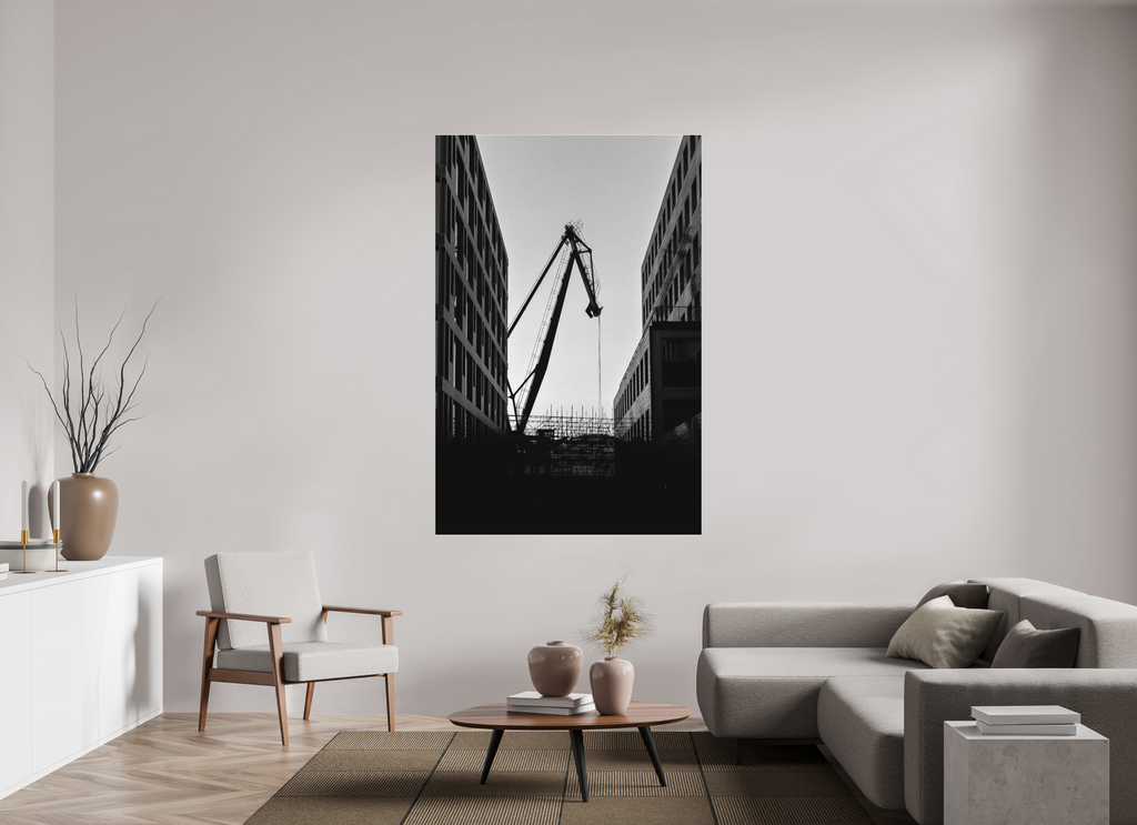 120 x 180 cm, Acrylglas Fine Art Pigmentdruck Der Hafenkran im Hochformat