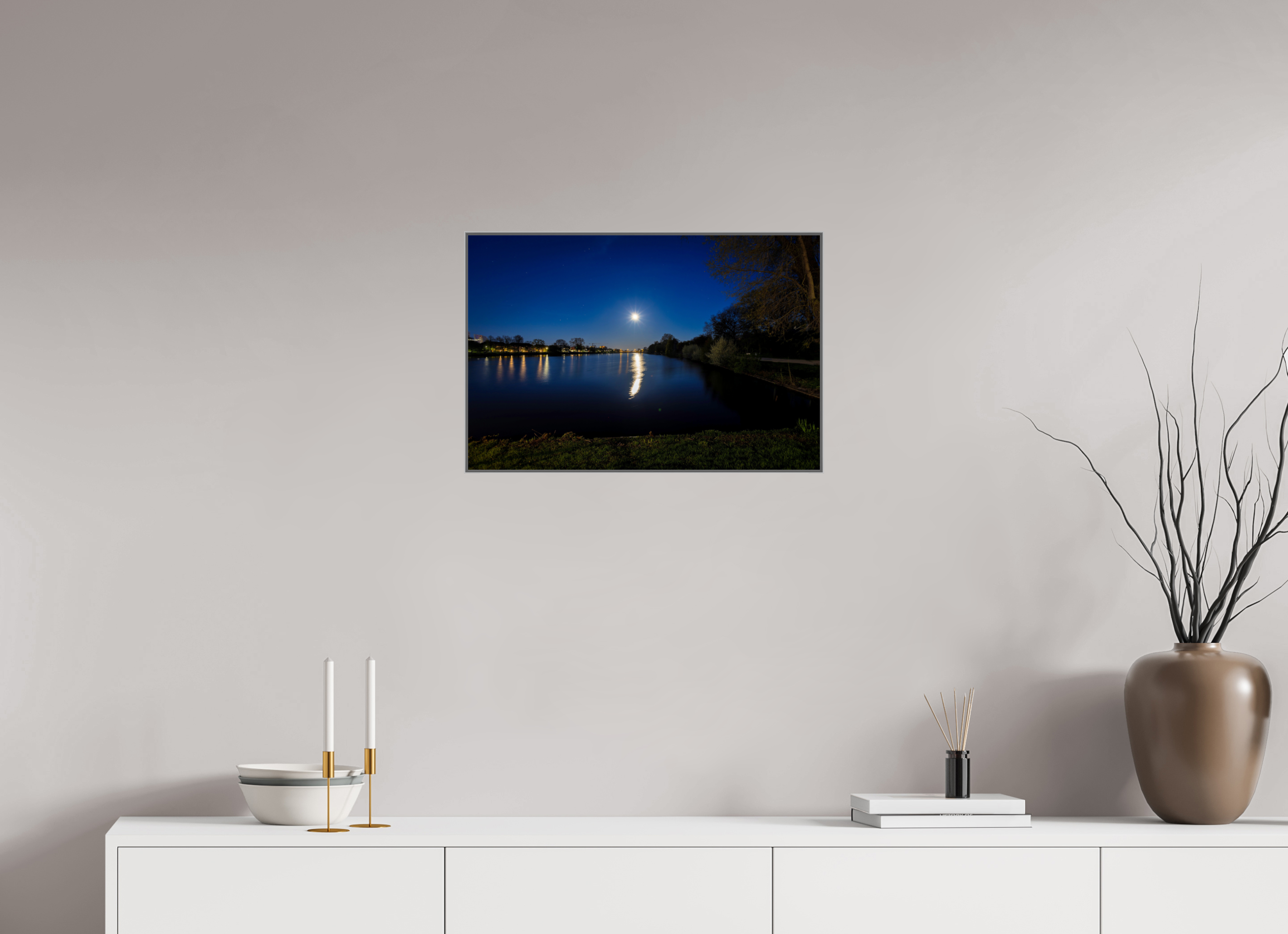 60 x 40 cm, Alurahmen 25mm Aasee bei Nacht