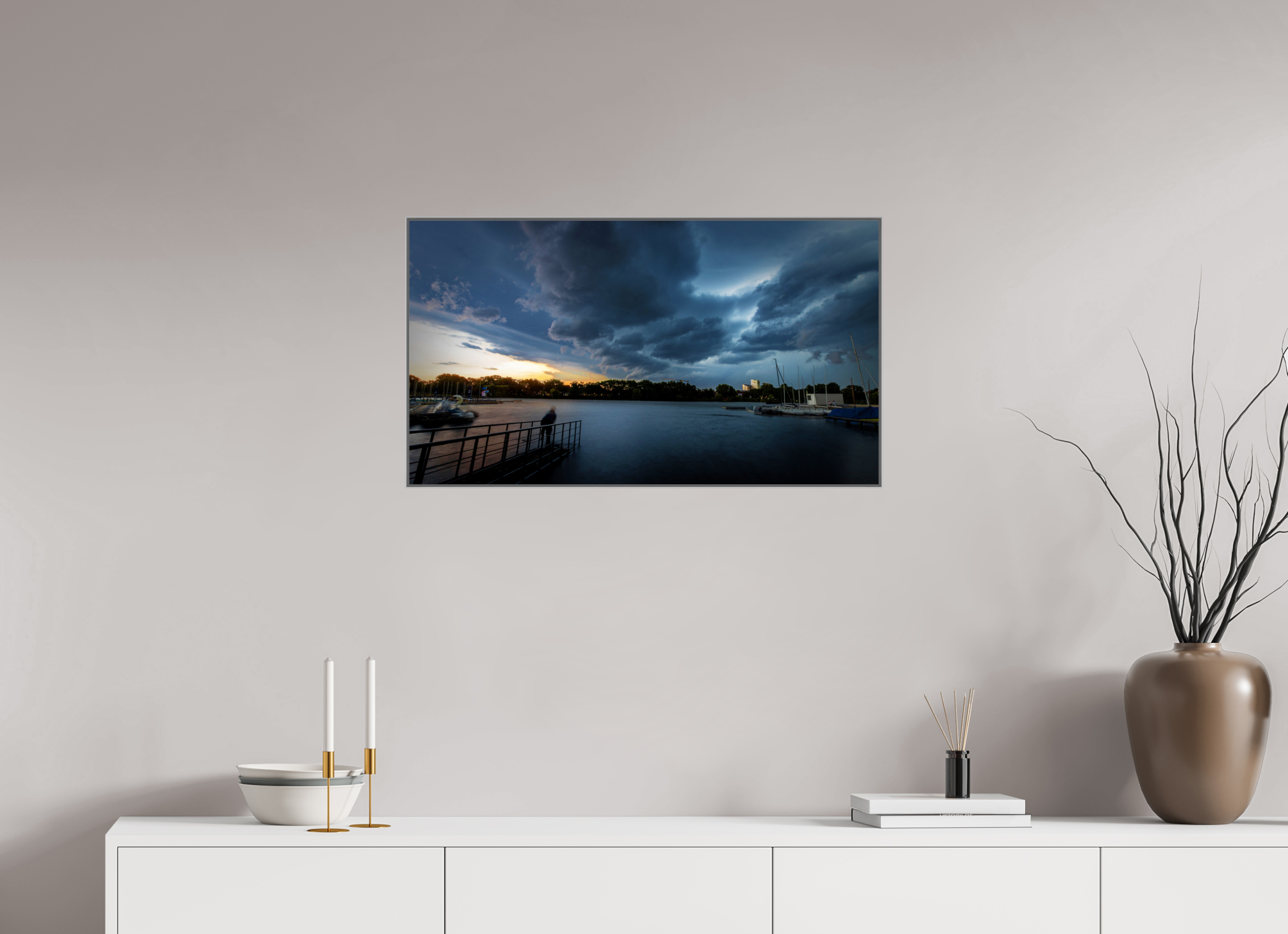 80 x 45 cm, Alurahmen 25mm Der Aasee im Gewitter