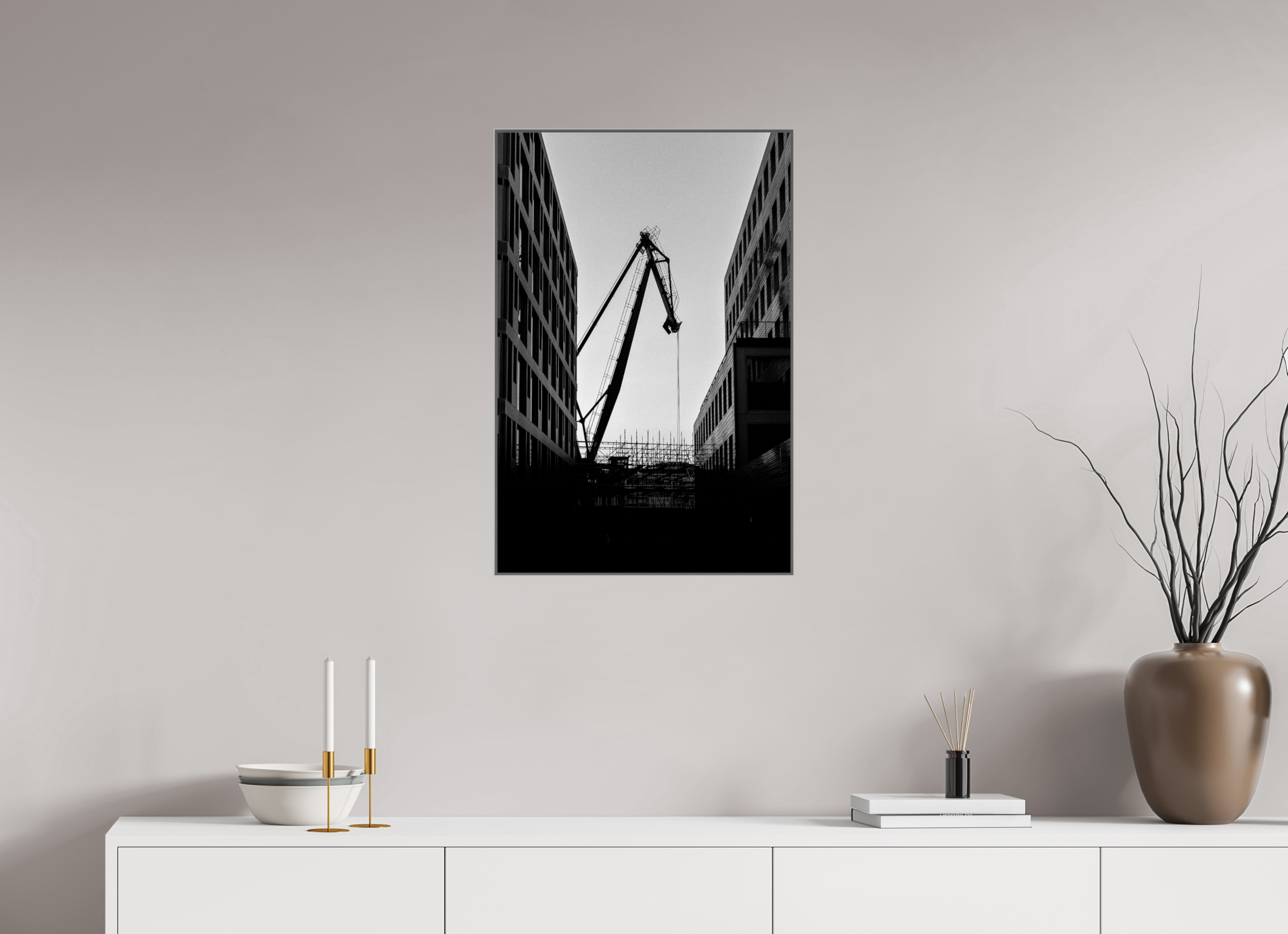 50 x 75 cm, Alurahmen 25mm Der Hafenkran im Hochformat