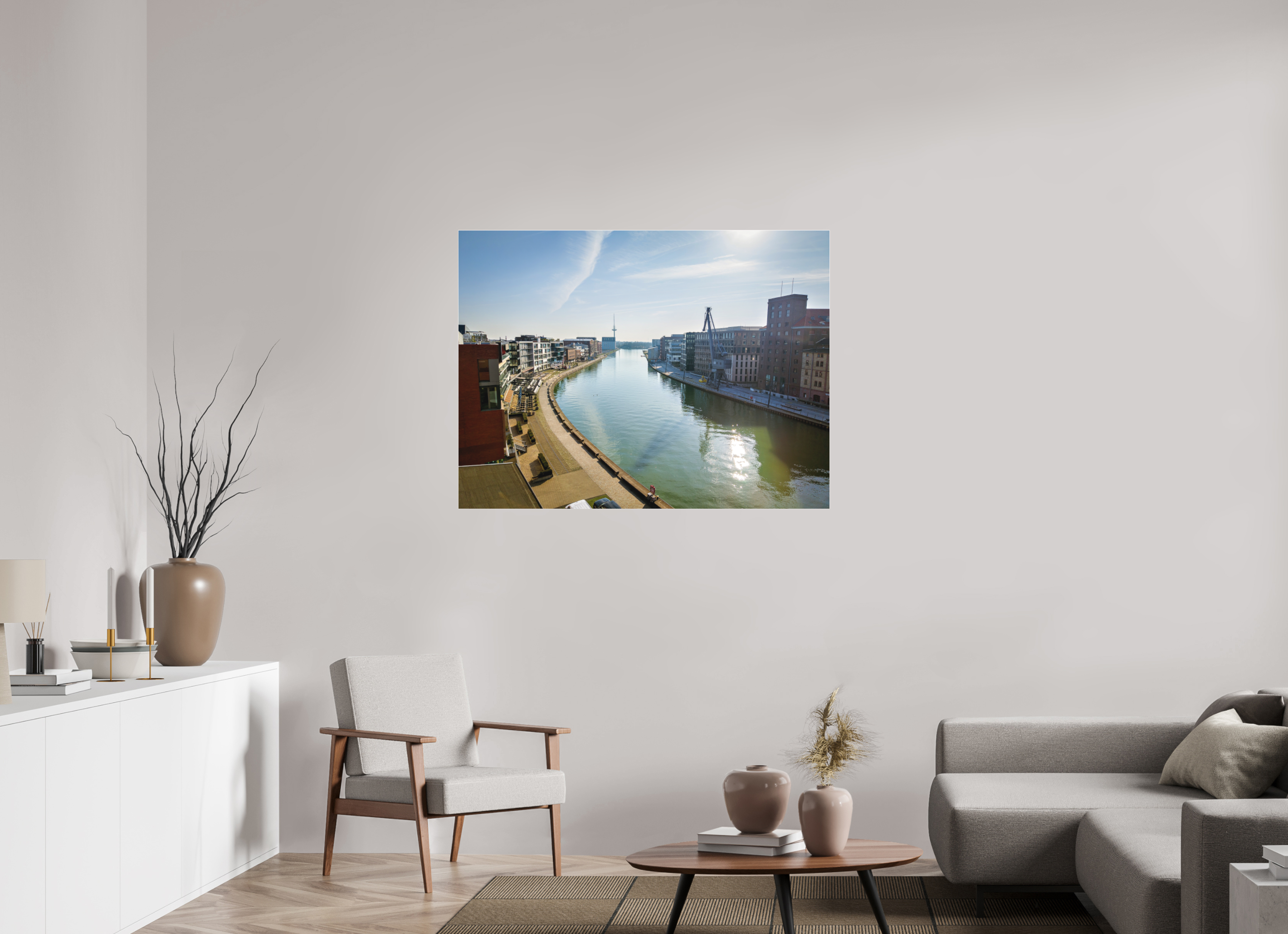 120 x 90 cm, Acrylglas Fine Art Pigmentdruck Münster Hafen – Ruhe zwischen Stahl und Wasser