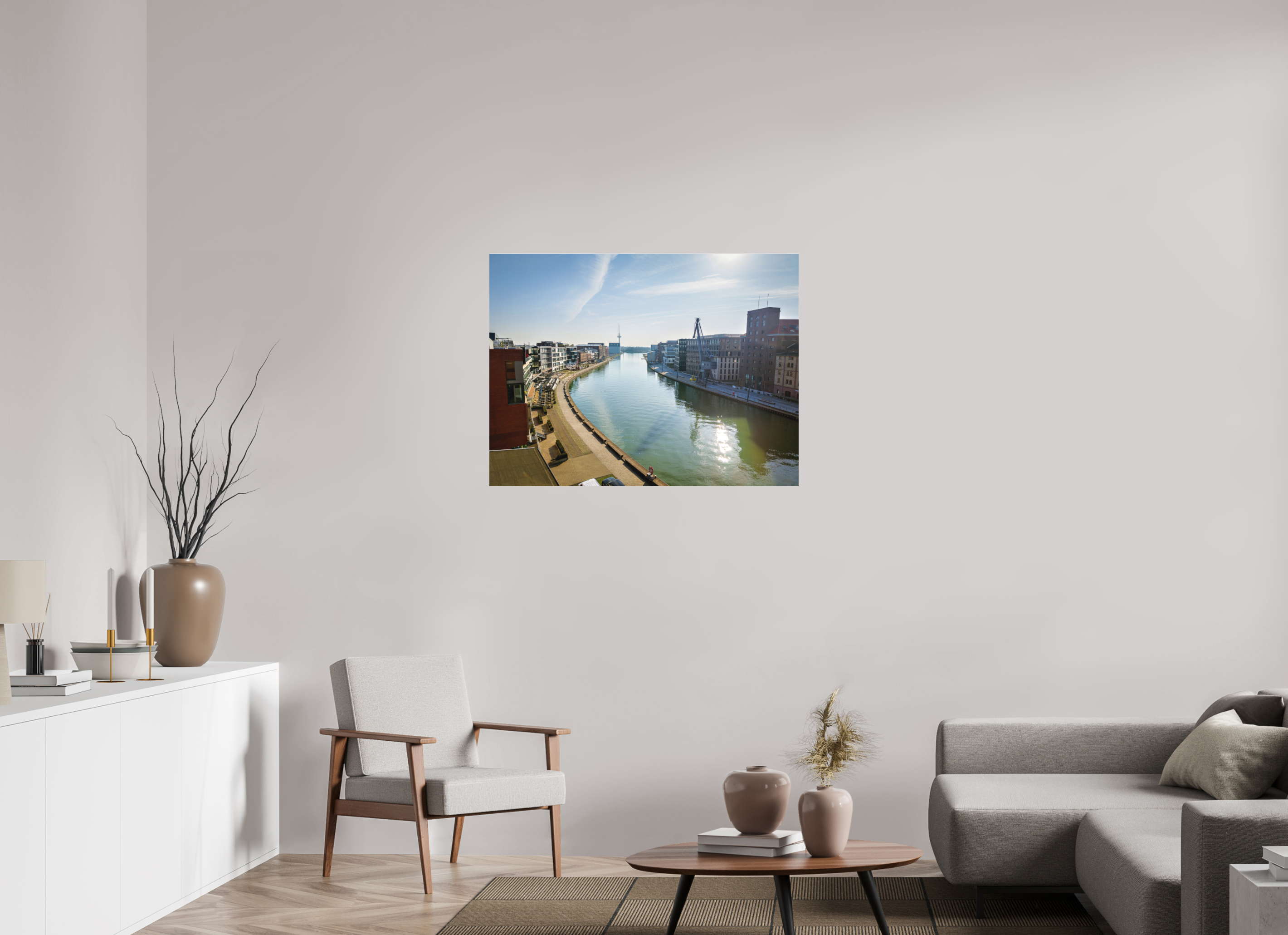 100 x 75 cm, Acrylglas Fine Art Pigmentdruck Münster Hafen – Ruhe zwischen Stahl und Wasser