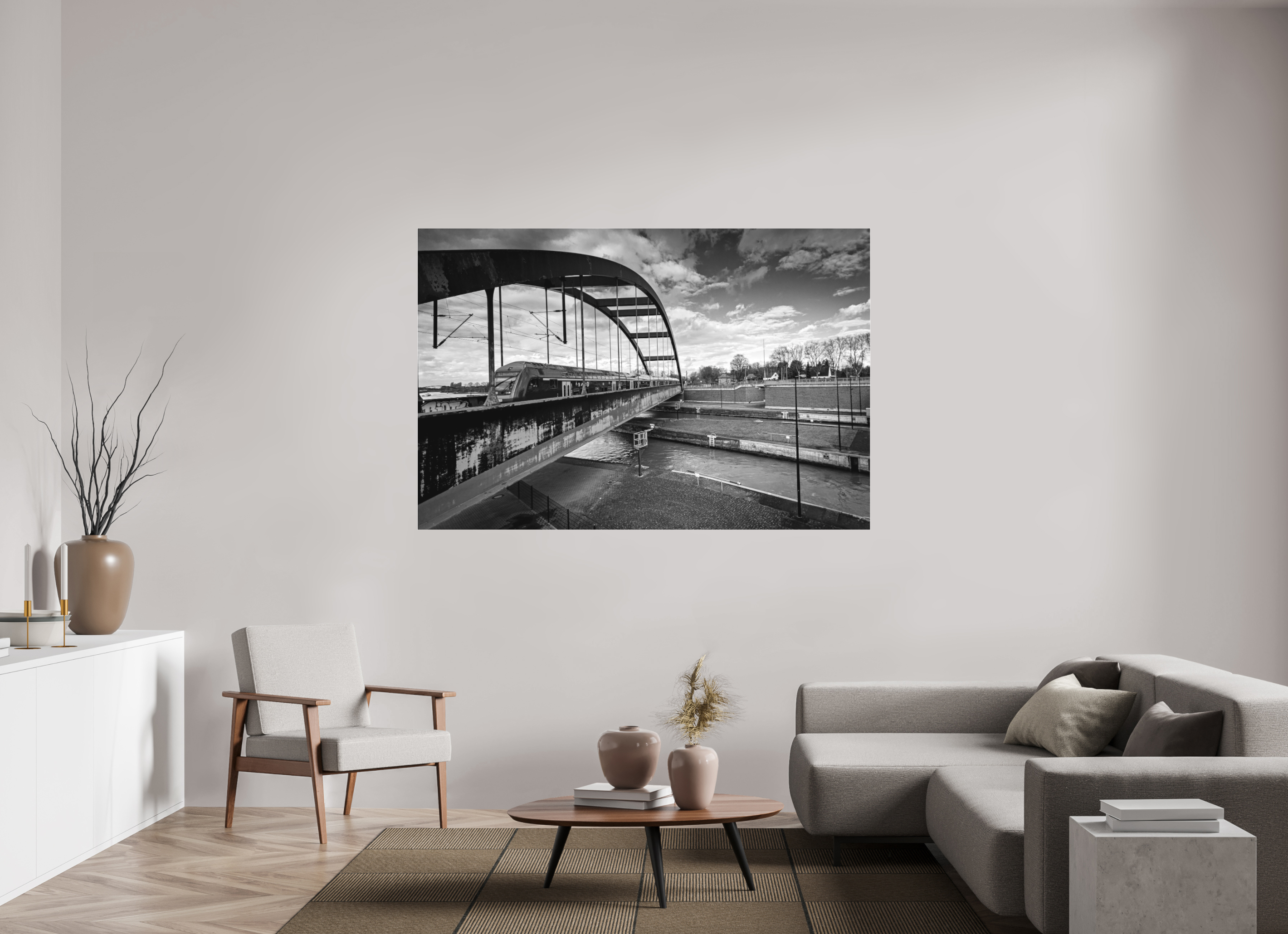 180 x 120 cm, Acrylglas Fine Art Pigmentdruck Die Schleuse und der Zug