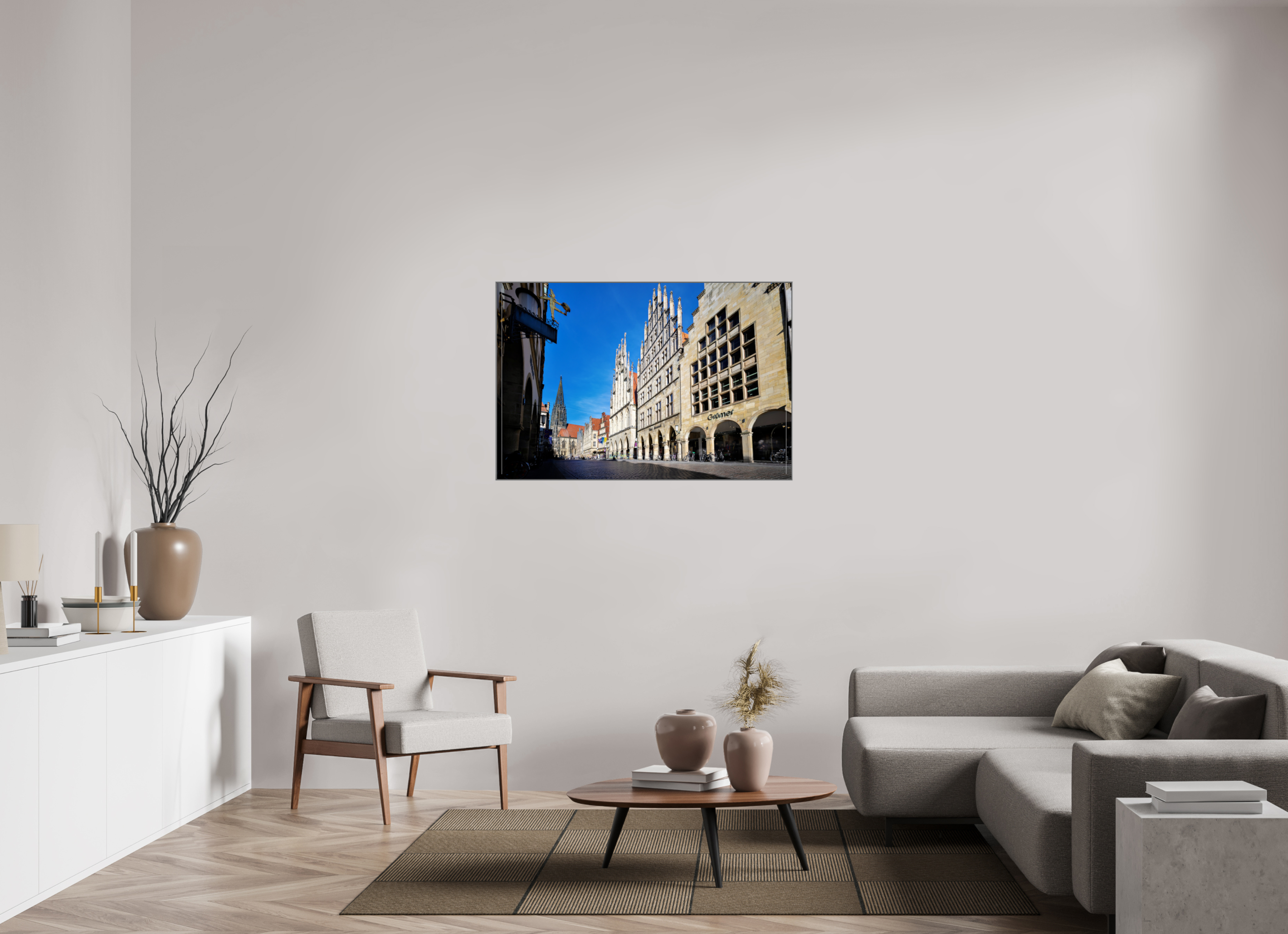120 x 80 cm, Alurahmen 25mm Prinzipalmarkt mit Lamberti