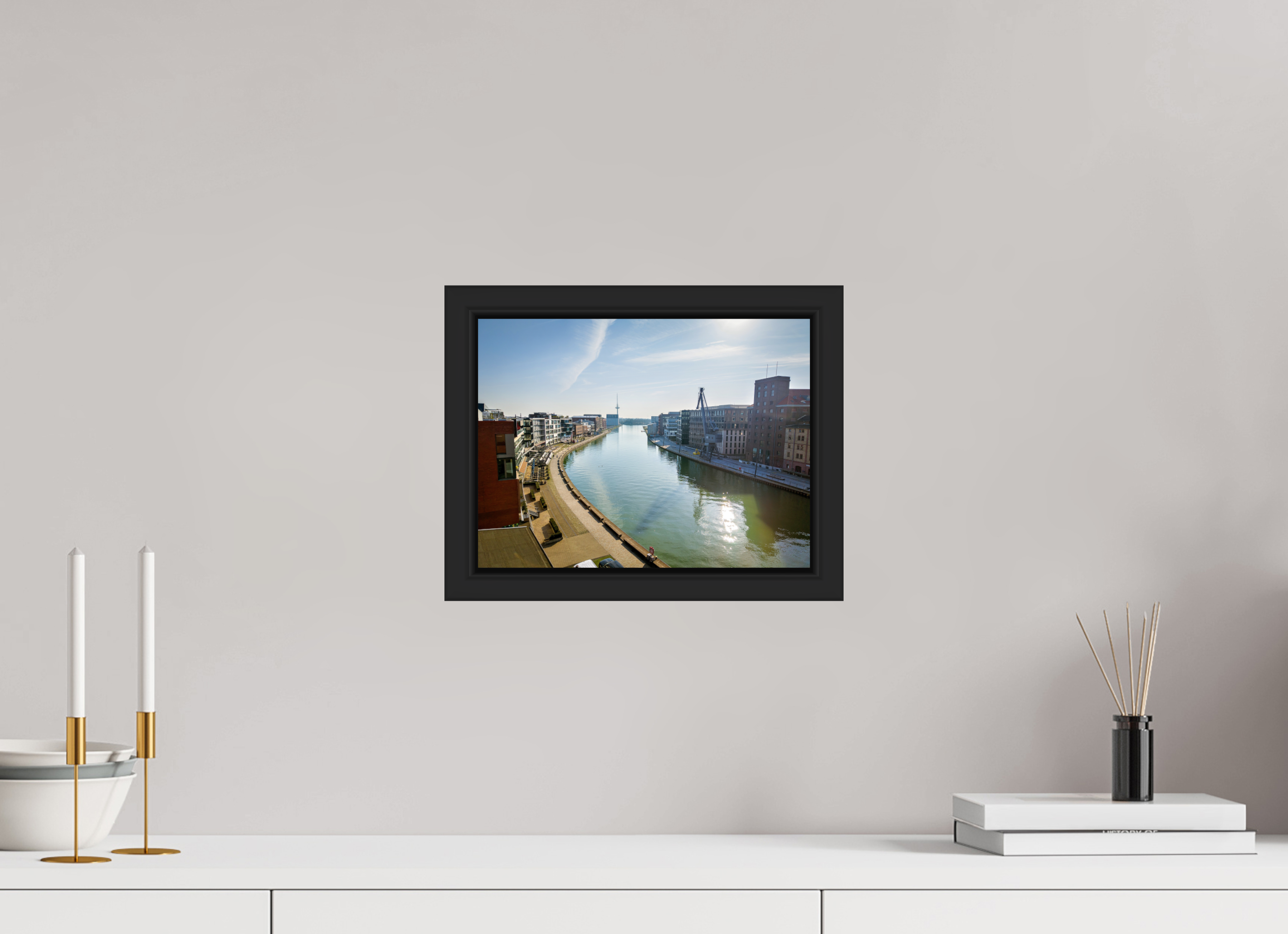 28 x 21 cm, Tokyo 20mm Schattenfuge 4mm Münster Hafen – Ruhe zwischen Stahl und Wasser