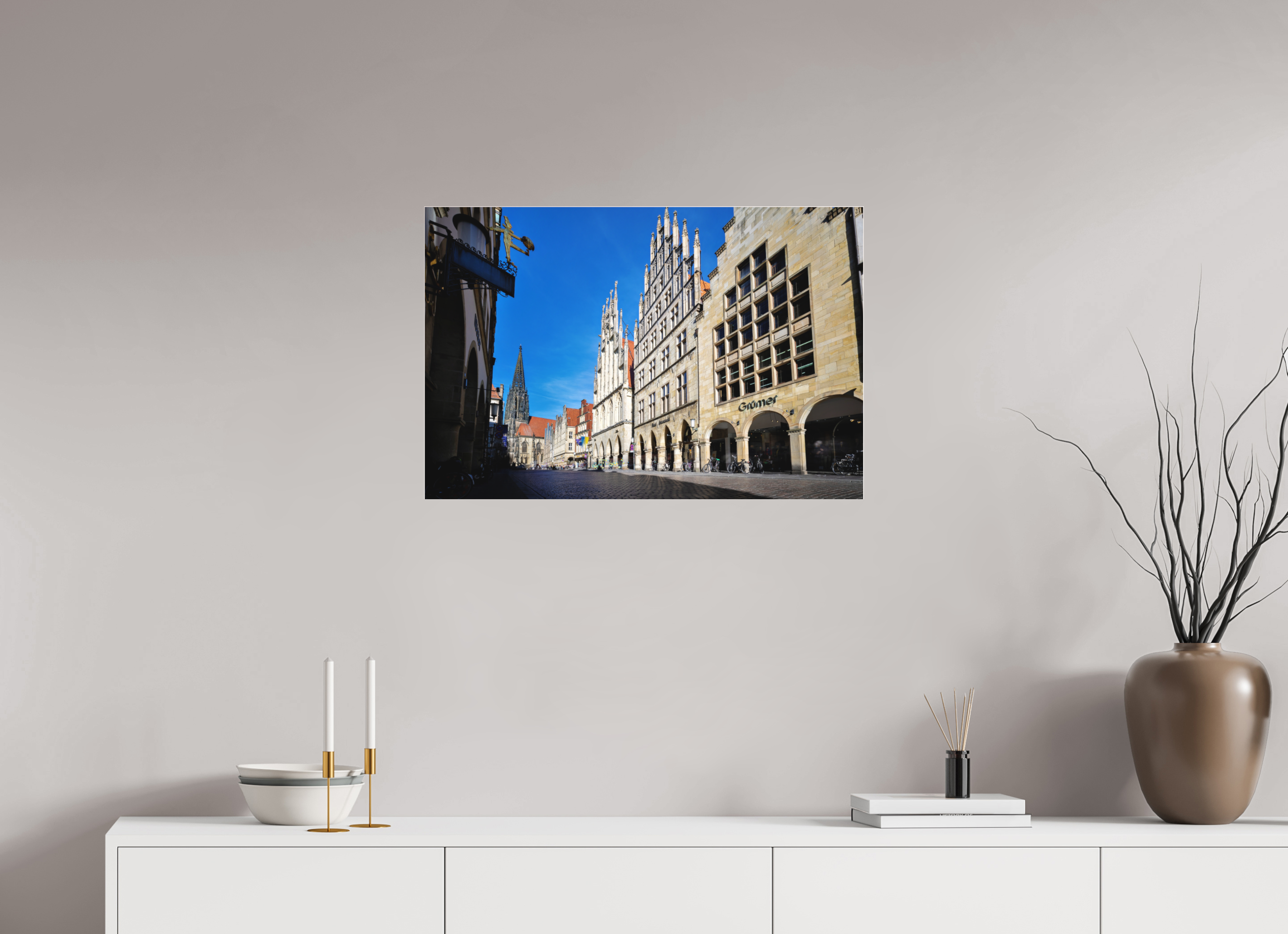 75 x 50 cm, Acrylglas Fine Art Pigmentdruck Prinzipalmarkt mit Lamberti