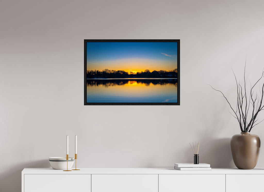75 x 50 cm, Floater Frame Der Aasee bei Sonnenaufgang
