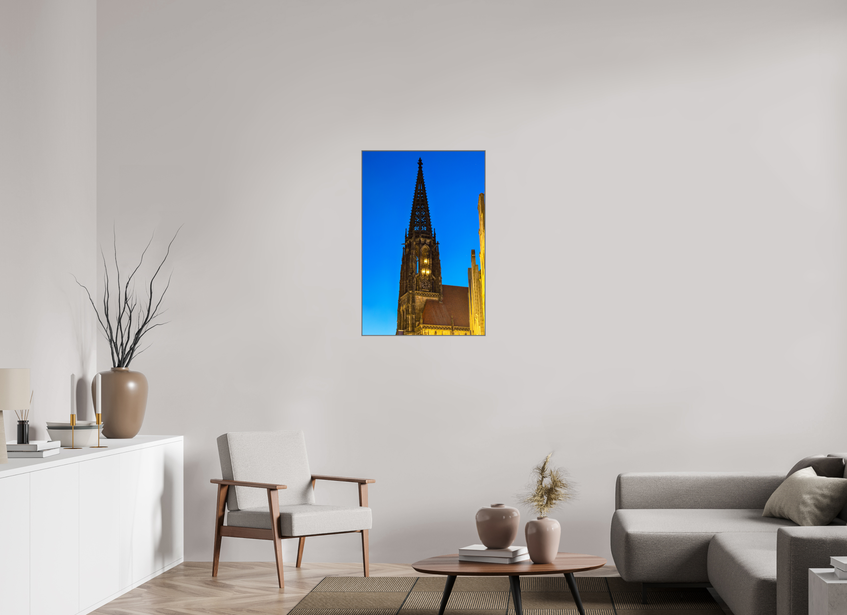 60 x 90 cm, Alurahmen 25mm Lambertikirche bei Nacht