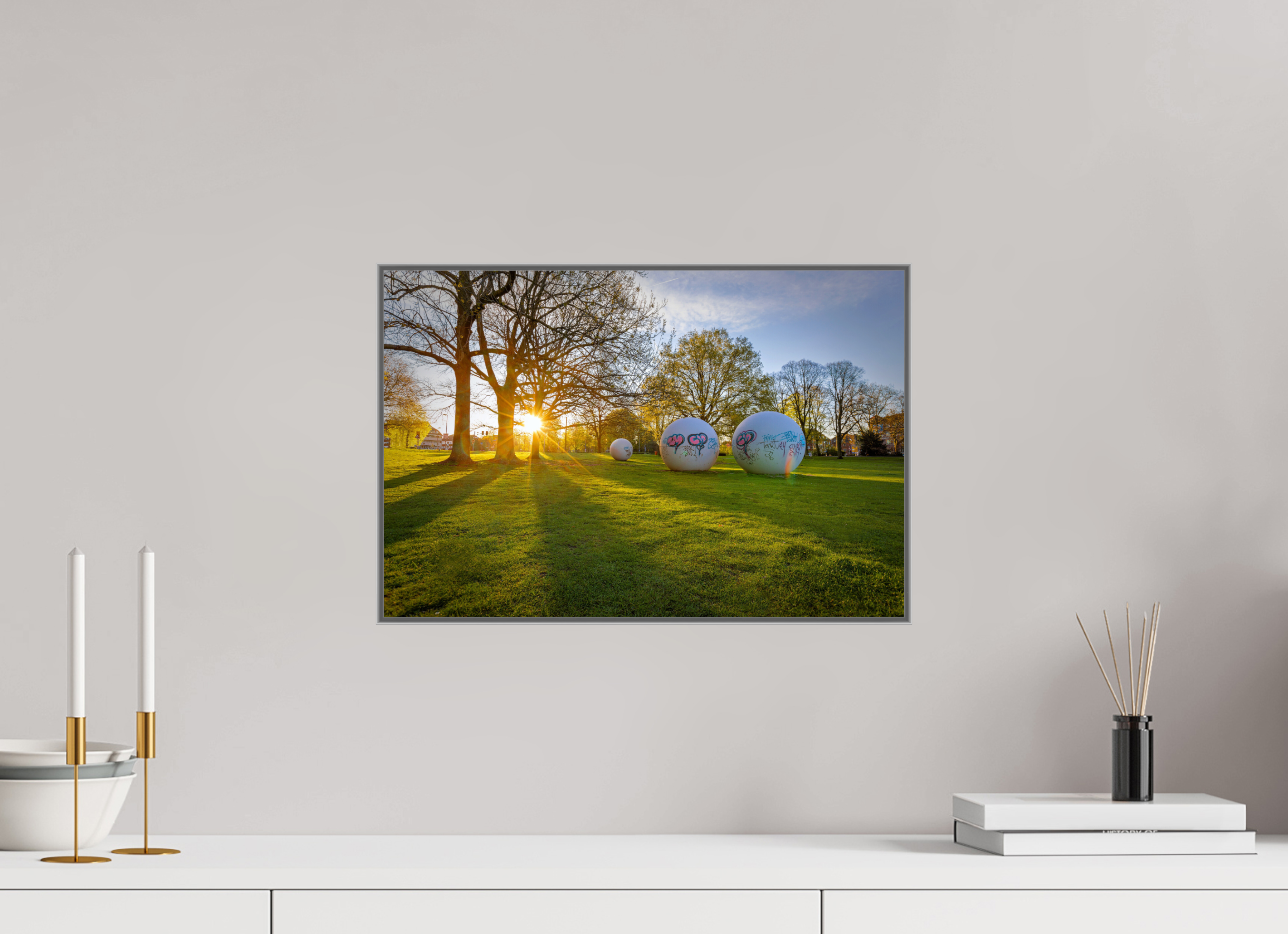 45 x 30 cm, Alurahmen 25mm Der Aasee Sonnenaufgang