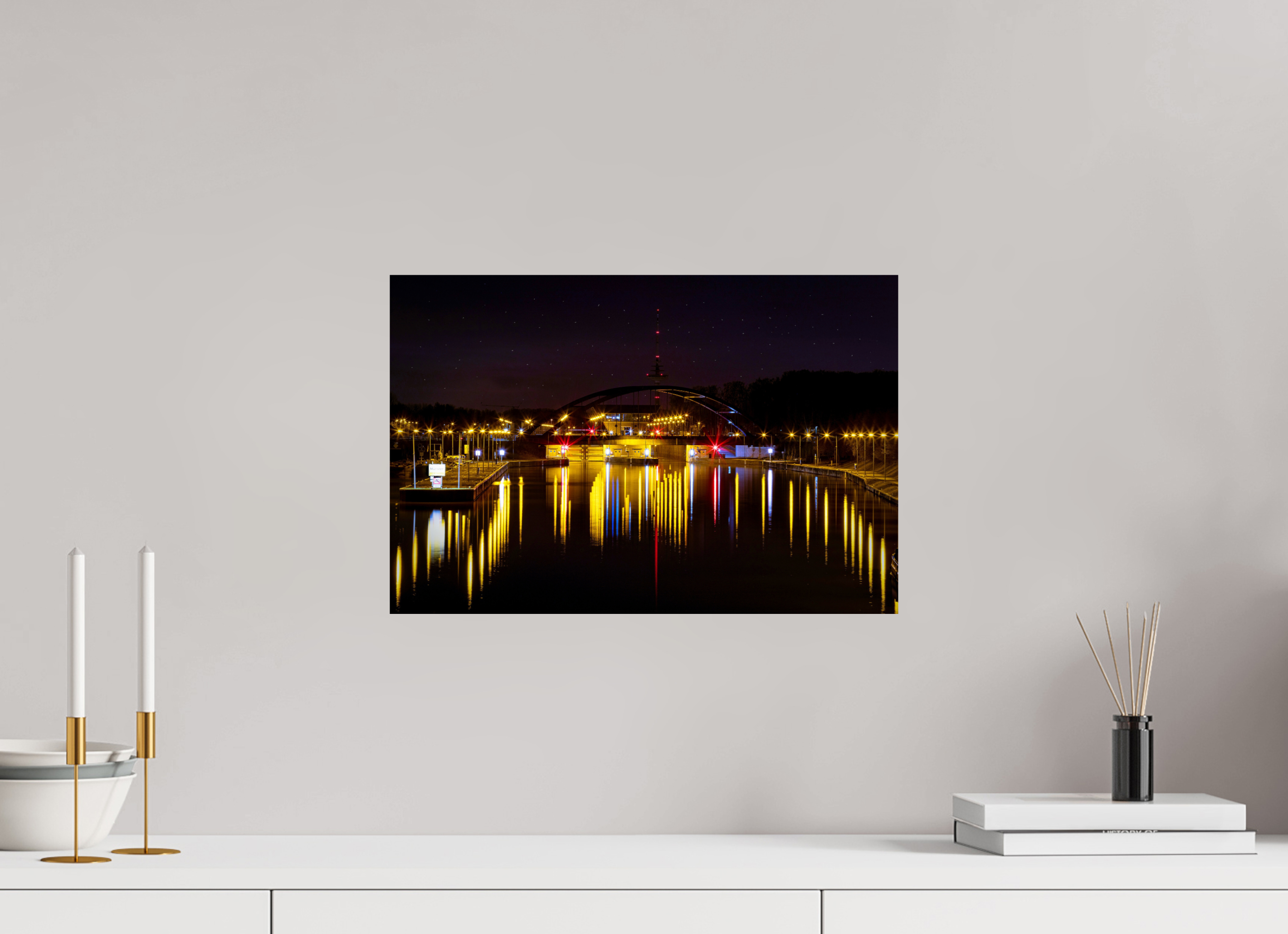 45 x 30 cm, Baryta - Fine Art Die Schleuse bei Nacht