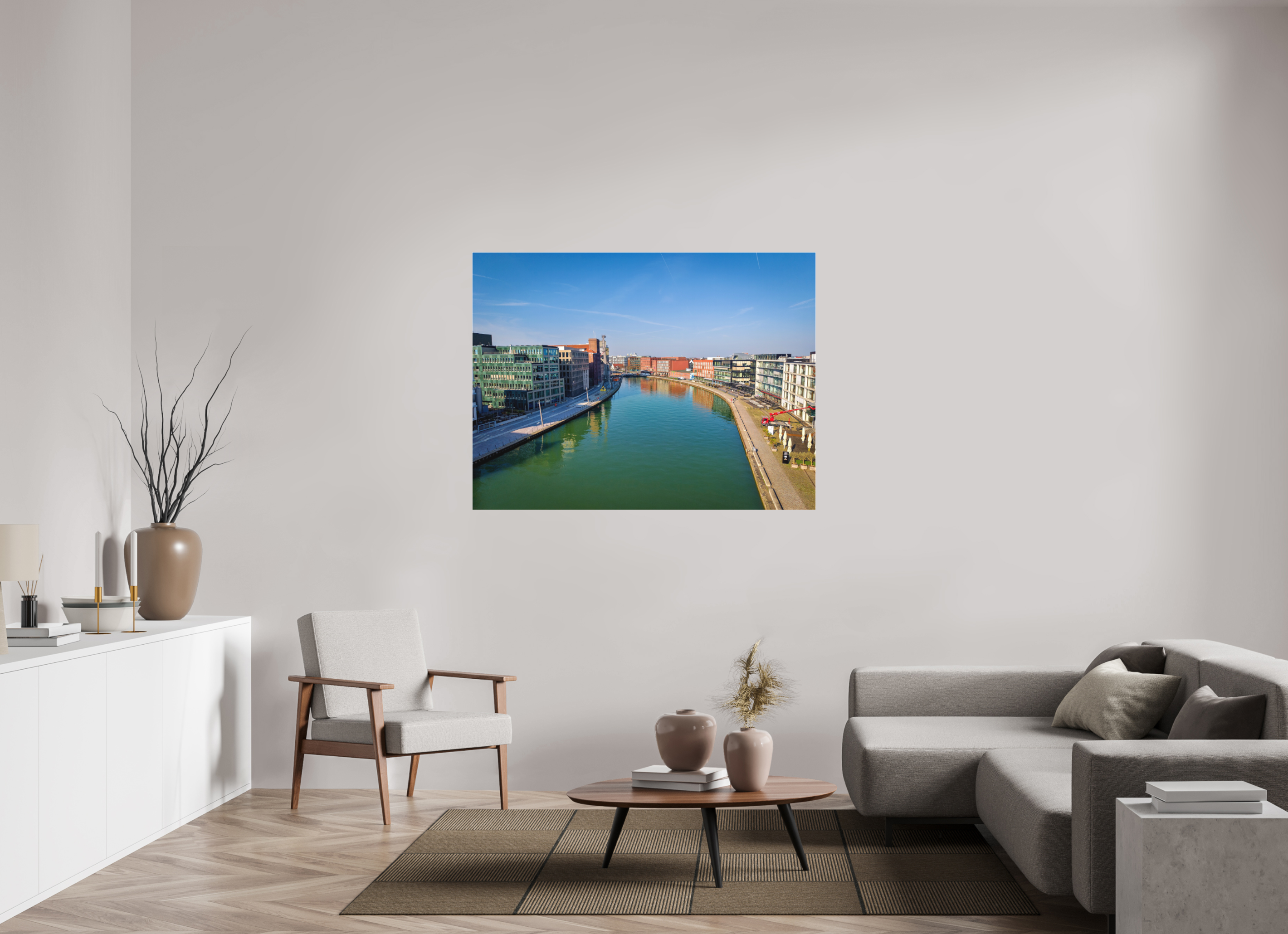 140 x 105 cm, Acrylglas Fine Art Pigmentdruck Münster Hafen – Ruhe zwischen Stahl und Wasser