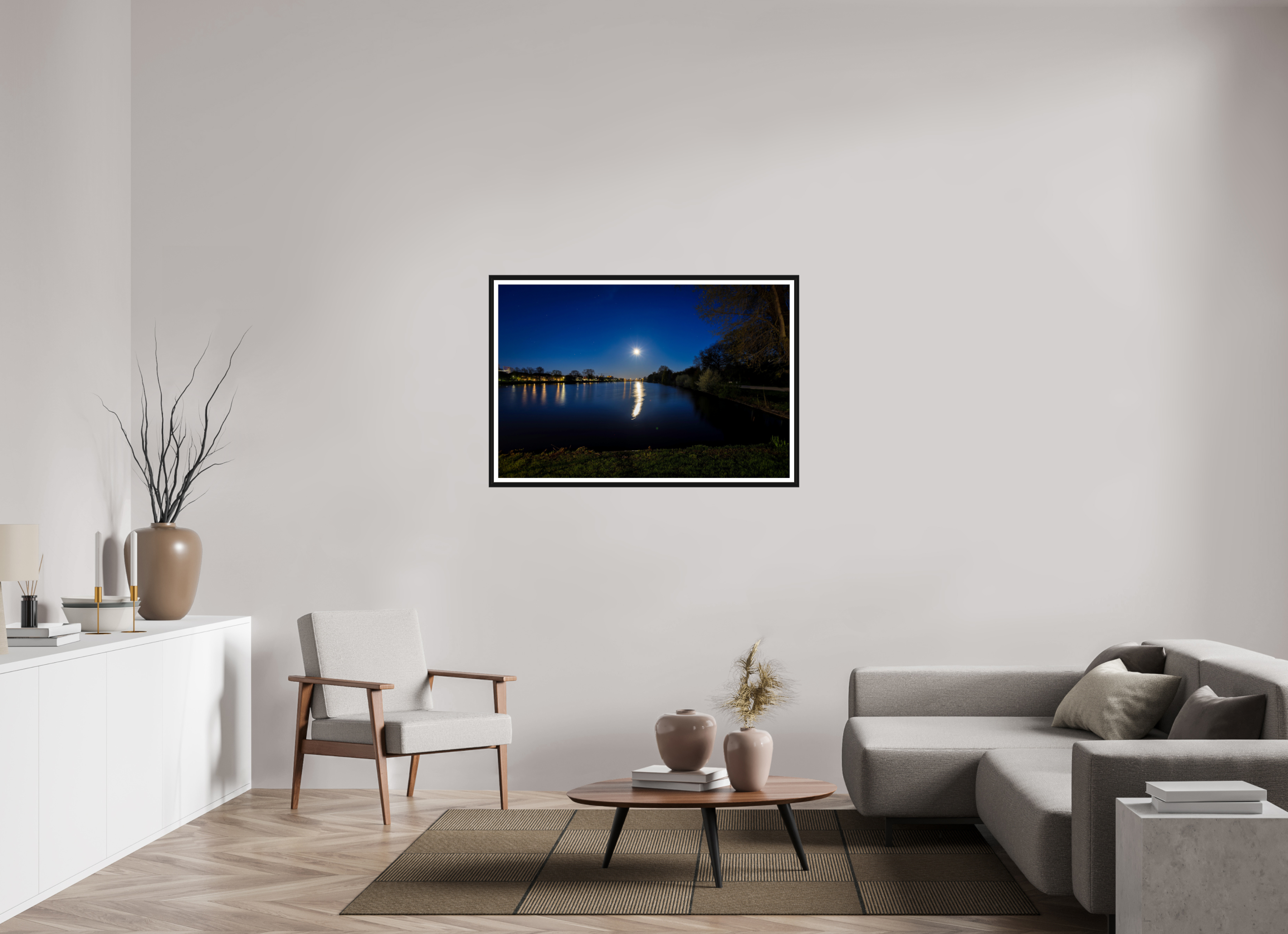 120 x 80 cm, Bern und Rand Aasee bei Nacht