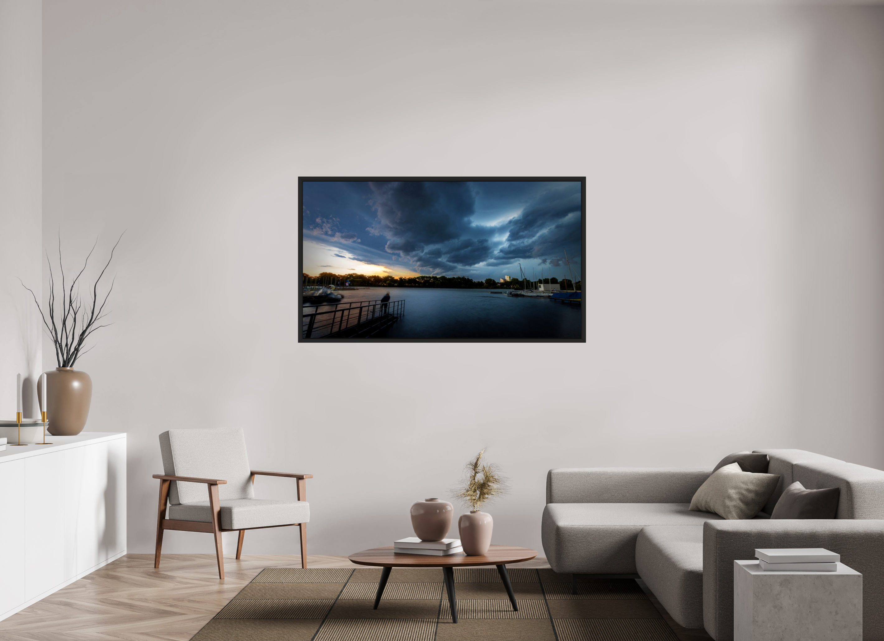 160 x 90 cm, Tokyo 20mm Schattenfuge 4mm Der Aasee im Gewitter