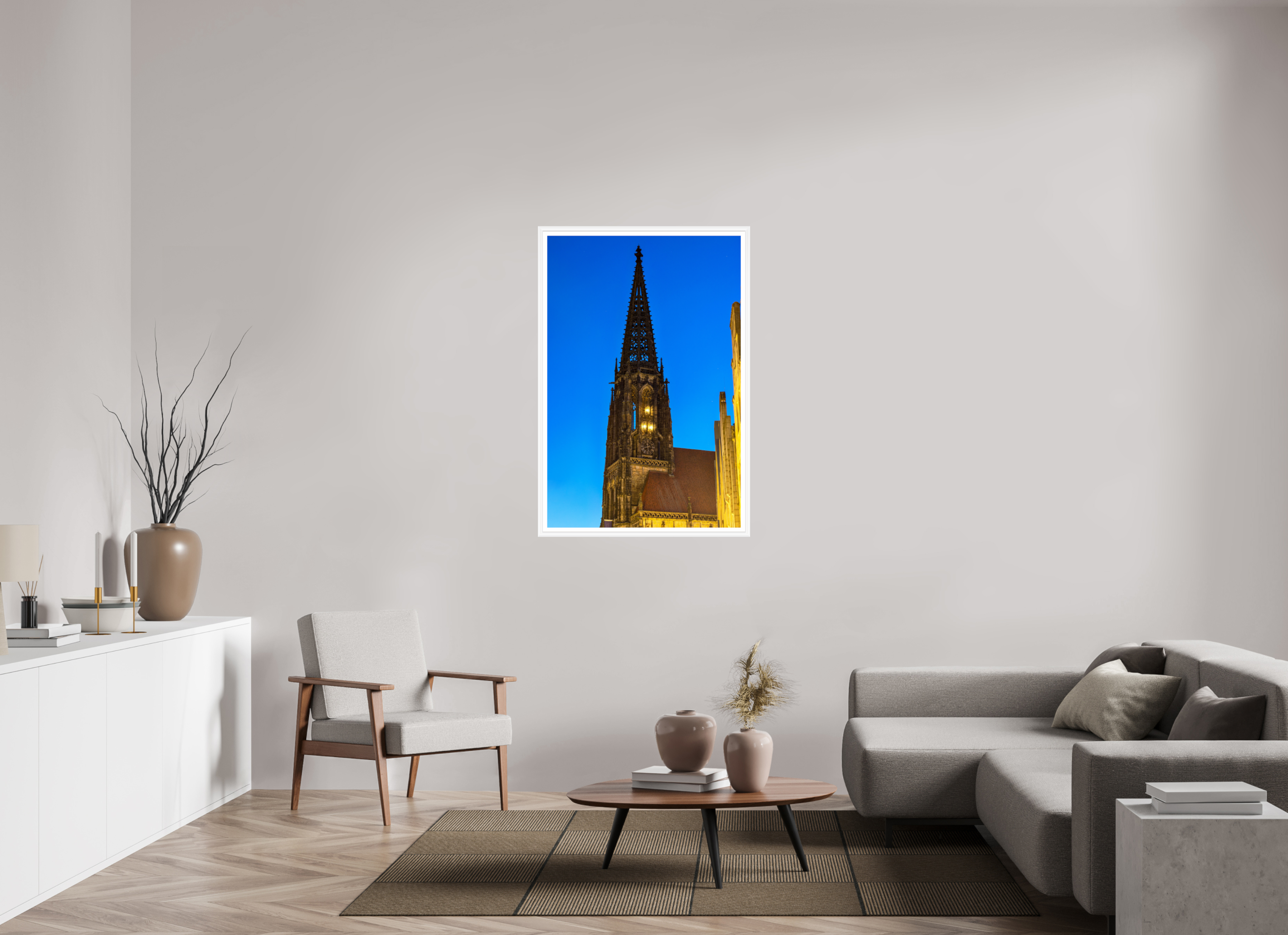 80 x 120 cm, Bern weiß und Rand Lambertikirche bei Nacht