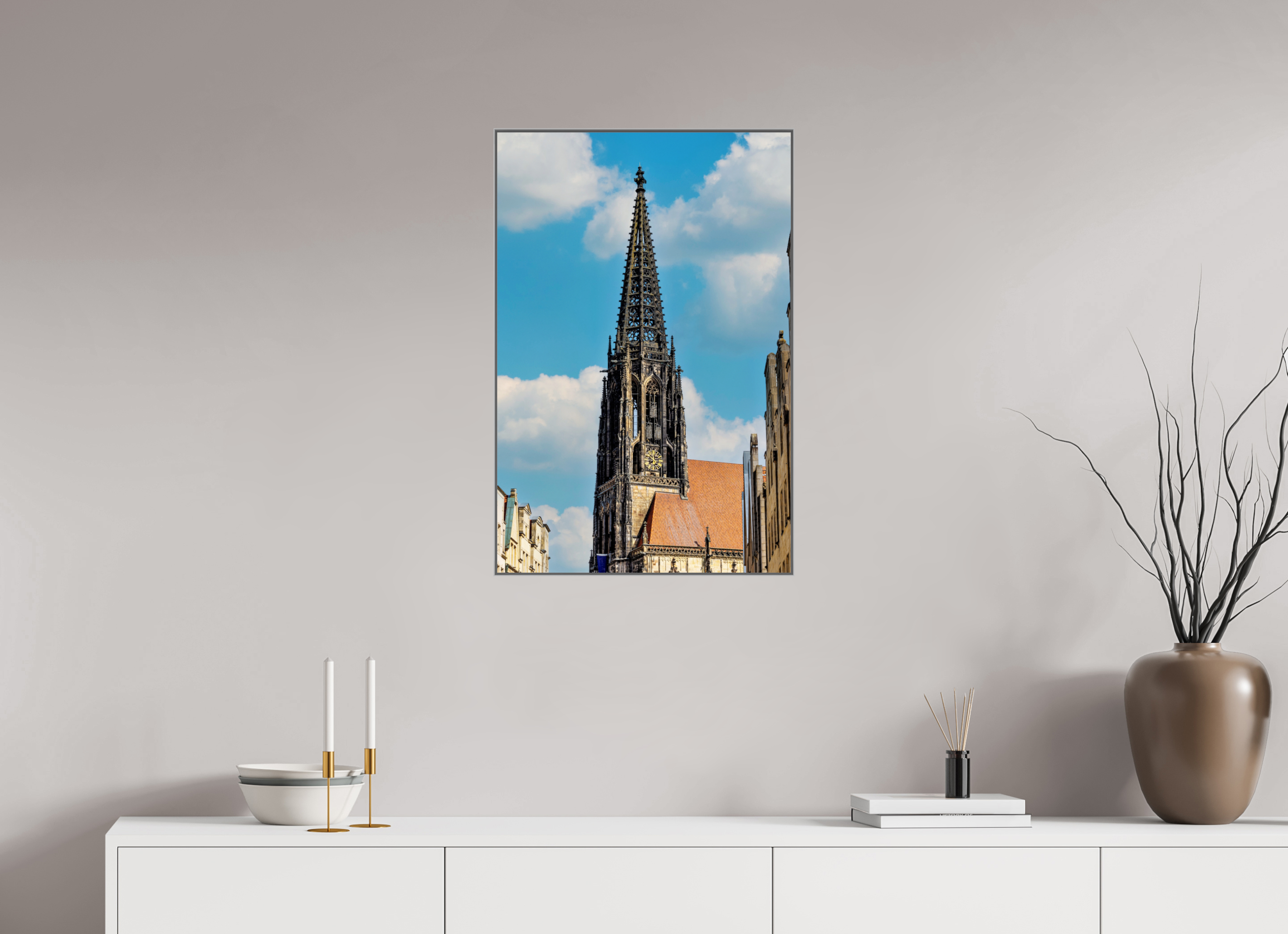 50 x 75 cm, Alurahmen 25mm Lambertikirche - Der Turm