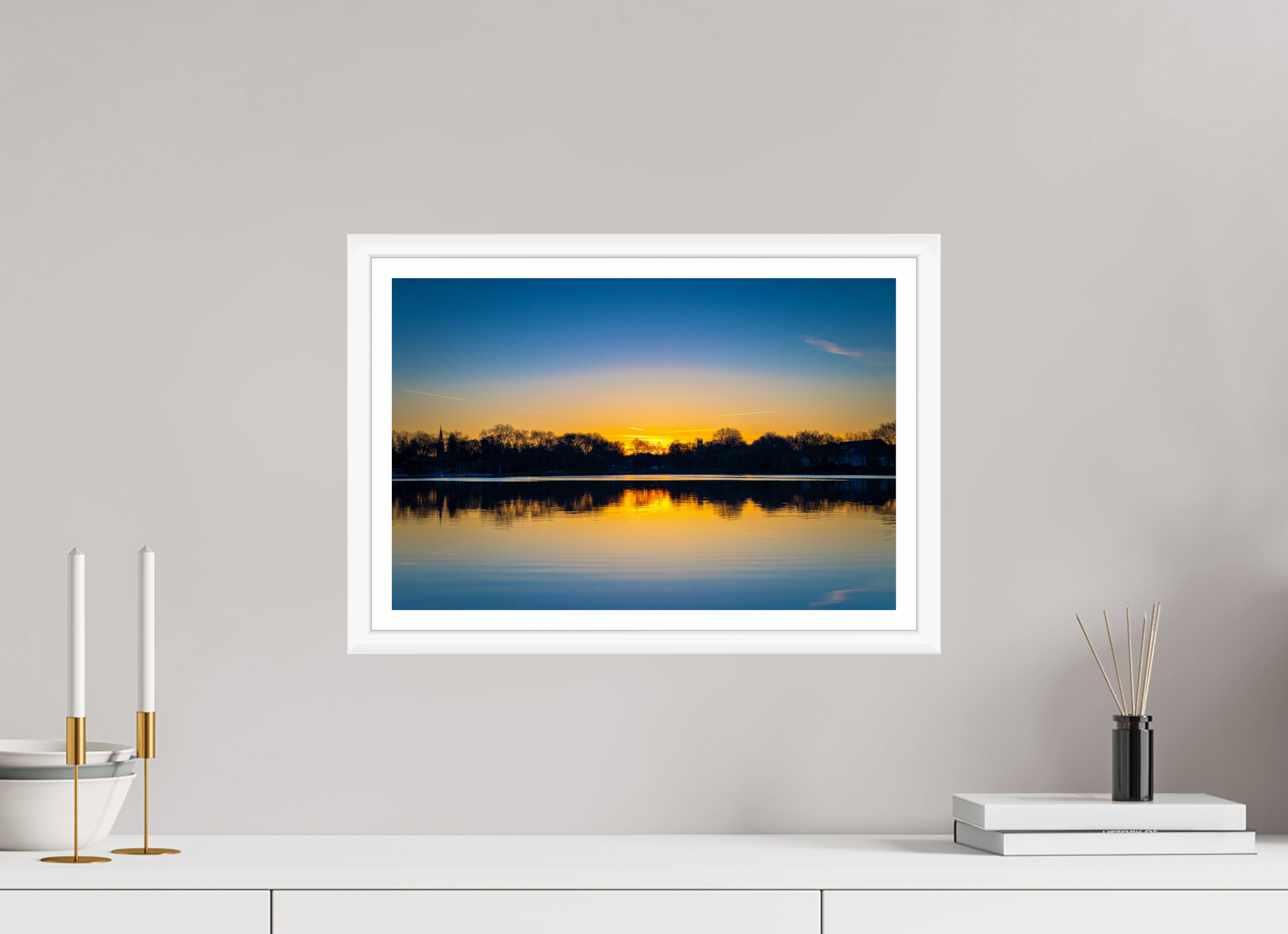 45 x 30 cm, Bern weiß und Rand Der Aasee bei Sonnenaufgang
