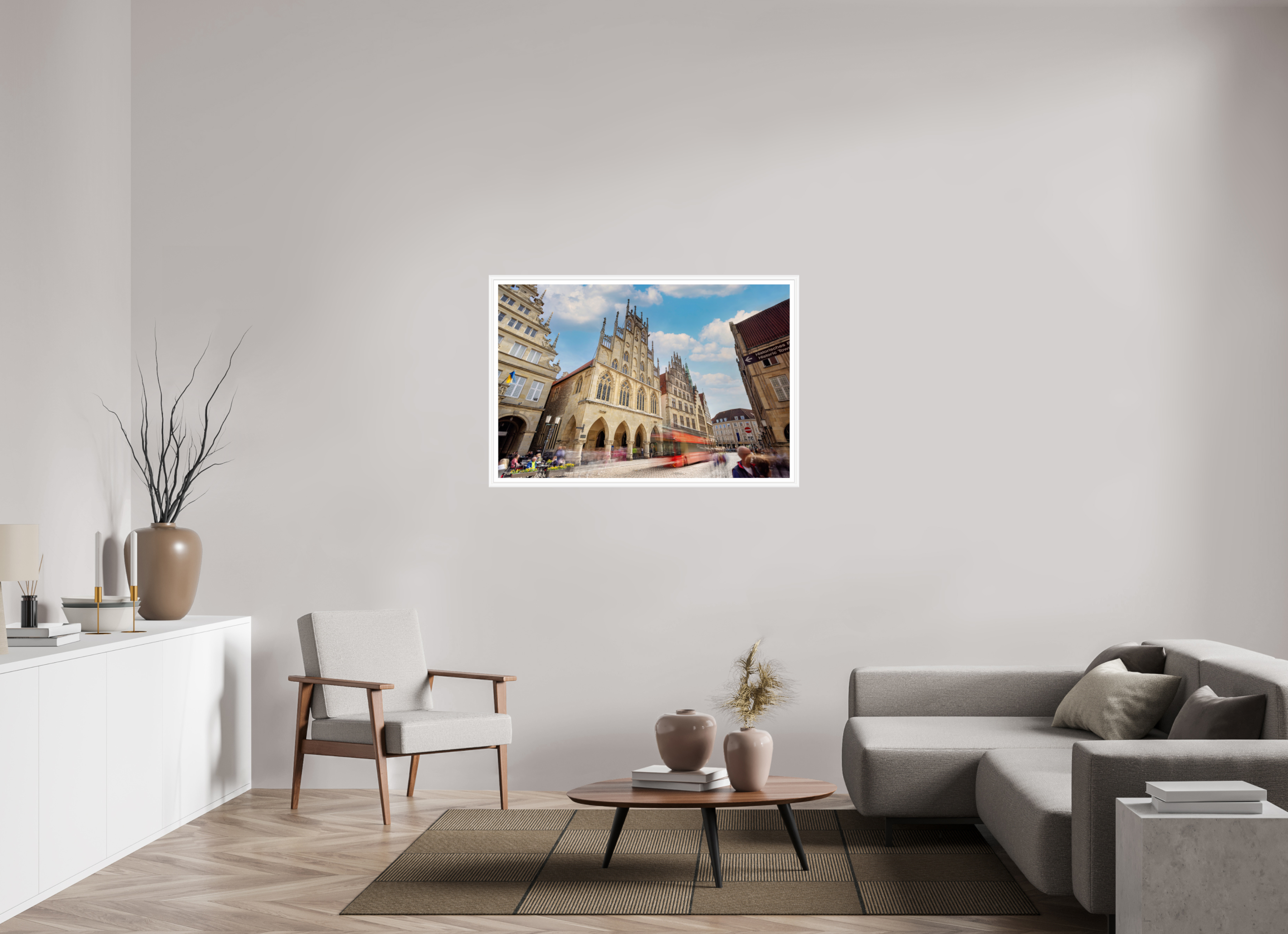 120 x 80 cm, Bern weiß und Rand Rathaus und Bus
