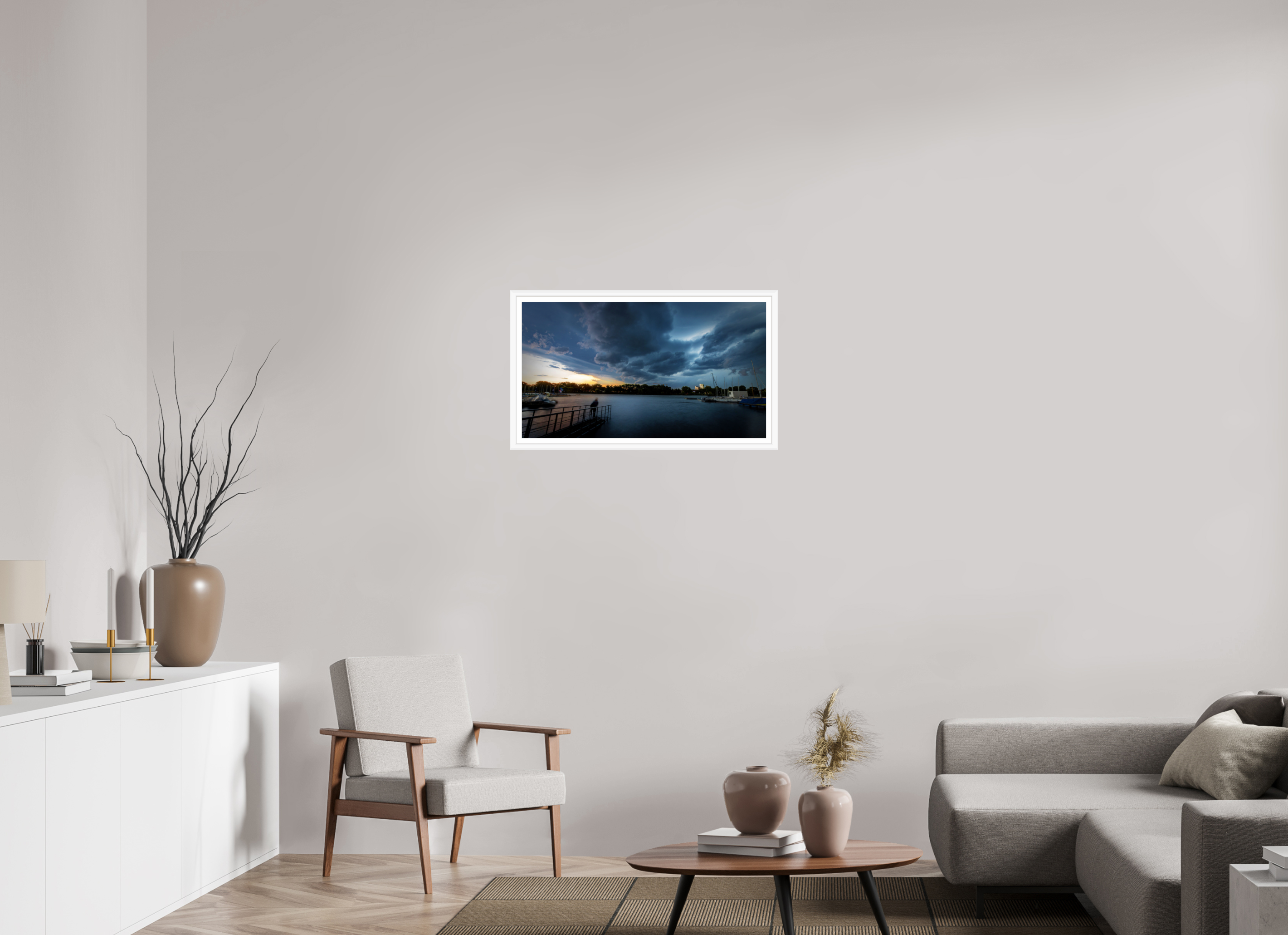 80 x 45 cm, Bern weiß und Rand Der Aasee im Gewitter