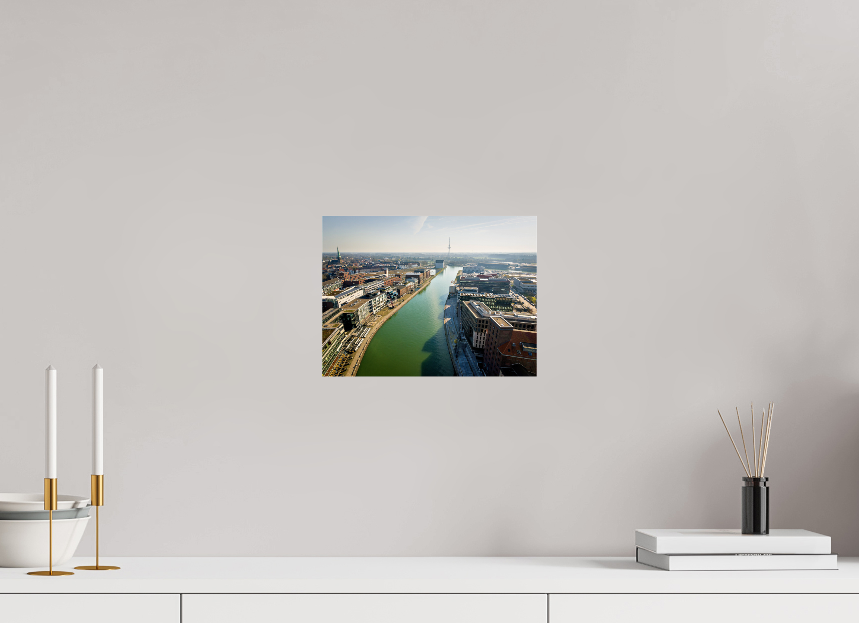 28 x 21 cm, Photo Print Under Acrylic Glass Münster Hafen – Ruhe zwischen Stahl und Wasser