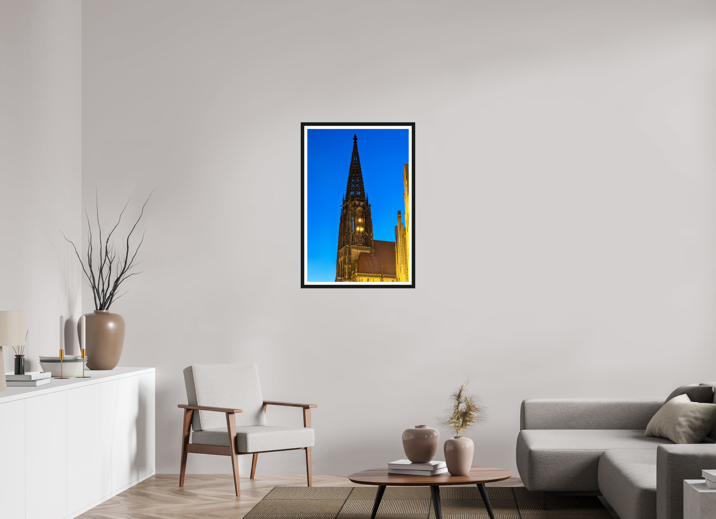 60 x 90 cm, Bern und Rand Lambertikirche bei Nacht