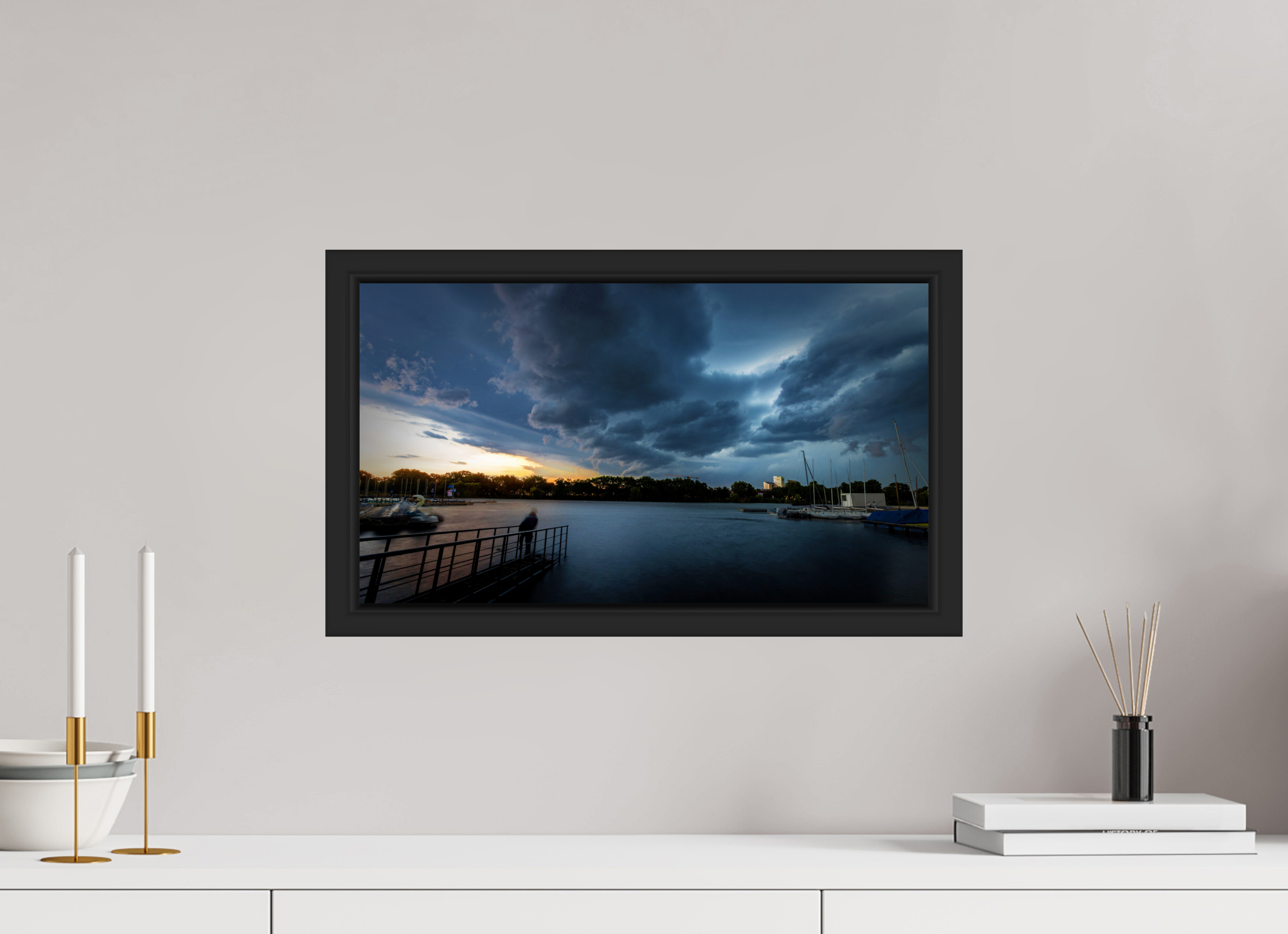 48 x 27 cm, Tokyo 20mm Schattenfuge 4mm Der Aasee im Gewitter
