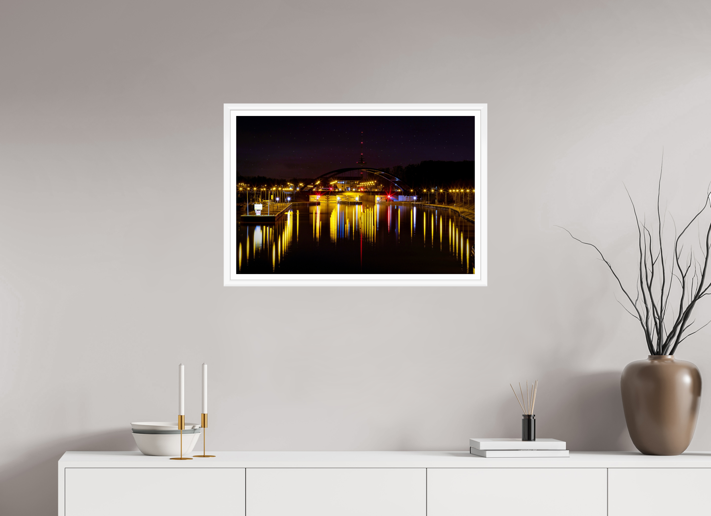 75 x 50 cm, Bern weiß und Rand Die Schleuse bei Nacht