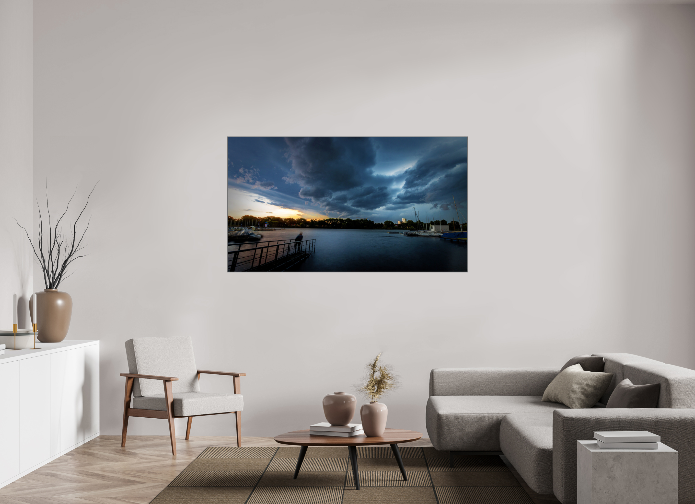 176 x 99 cm, Alurahmen 25mm Der Aasee im Gewitter