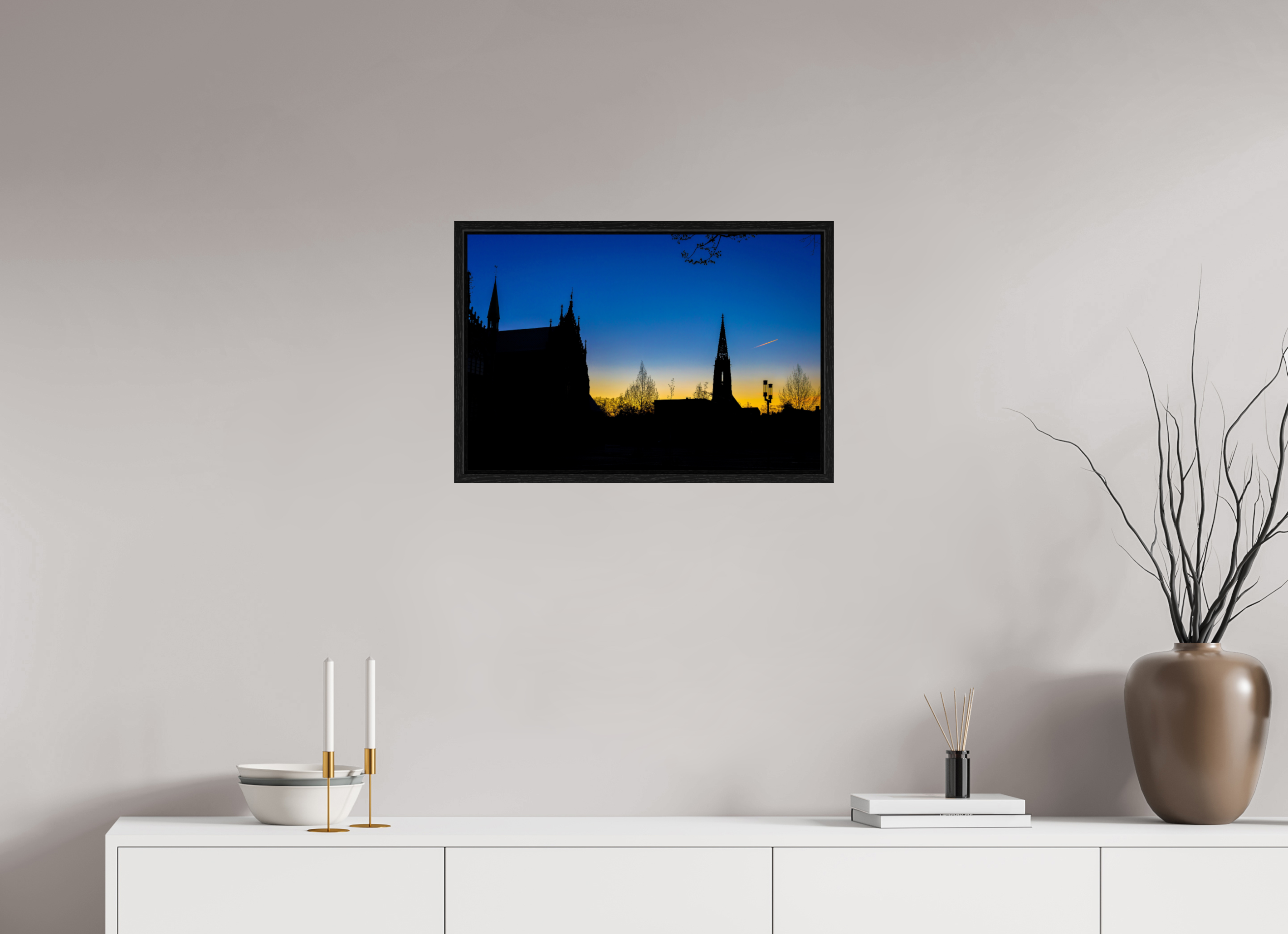 60 x 40 cm, Floater Frame Lamberti - Dom bei Sonnenaufgang