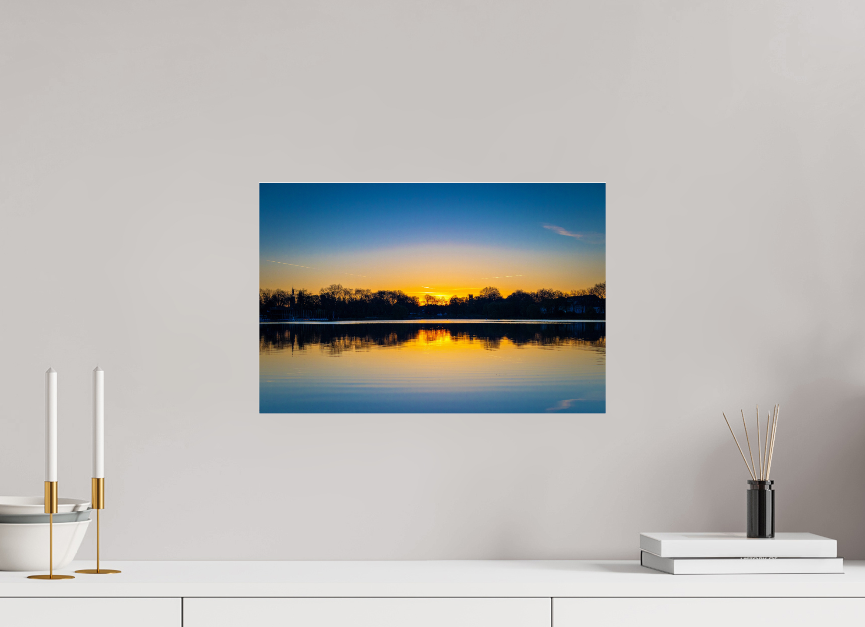 45 x 30 cm, Photo Print Under Acrylic Glass Der Aasee bei Sonnenaufgang