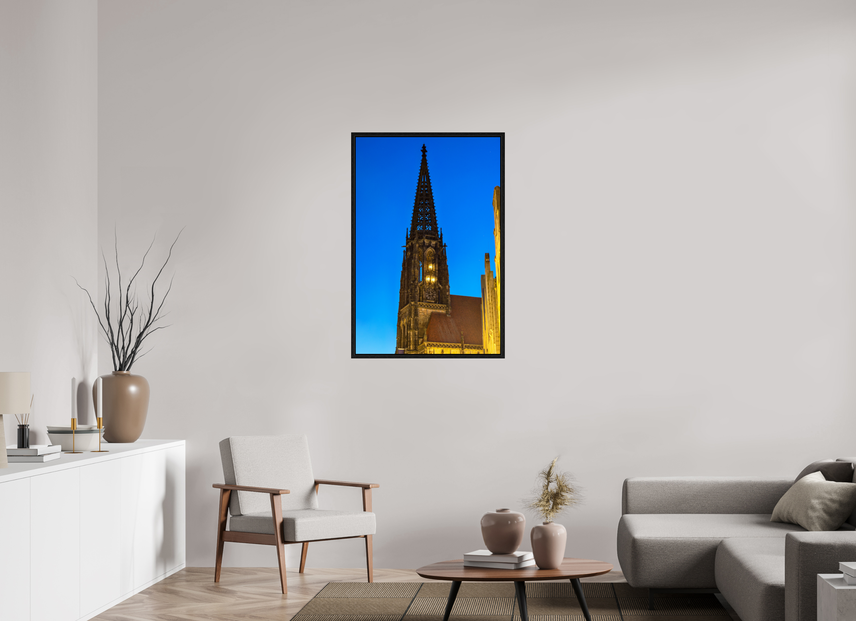 70 x 105 cm, Floater Frame Lambertikirche bei Nacht