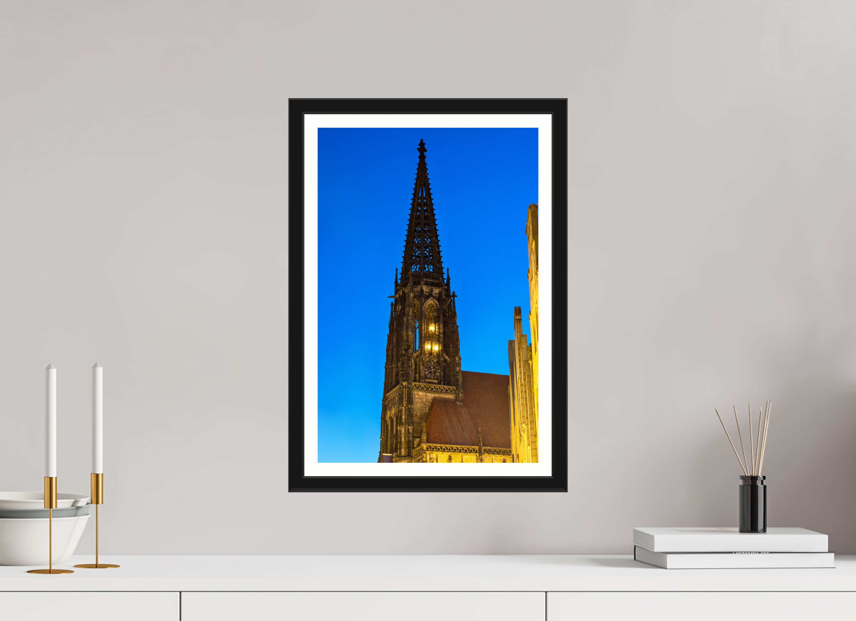 30 x 45 cm, Bern und Rand Lambertikirche bei Nacht