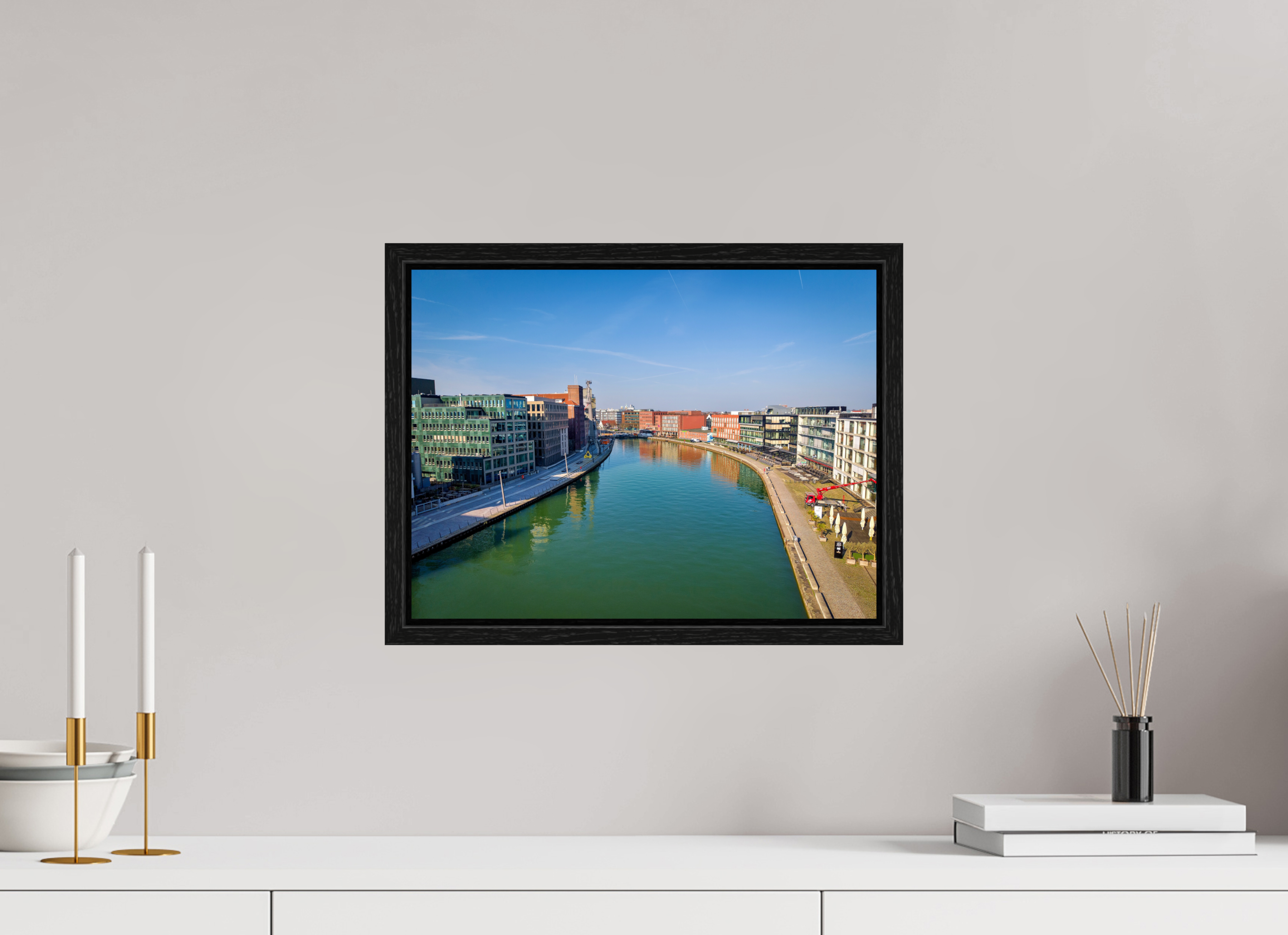 40 x 30 cm, Floater Frame Münster Hafen – Ruhe zwischen Stahl und Wasser