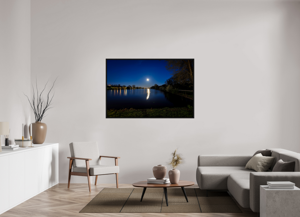 150 x 100 cm, Floater Frame Aasee bei Nacht