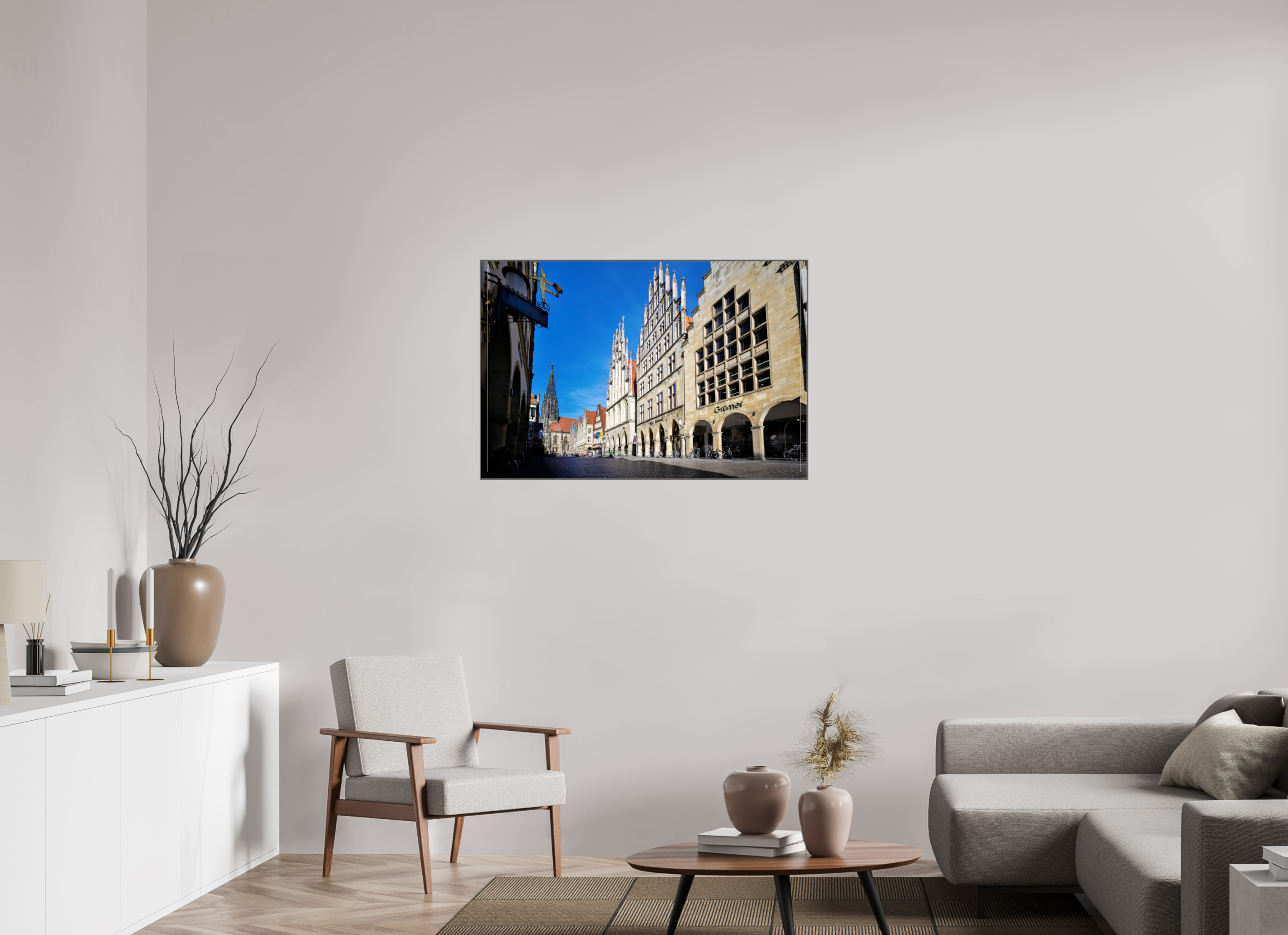 105 x 70 cm, Alurahmen 25mm Prinzipalmarkt mit Lamberti