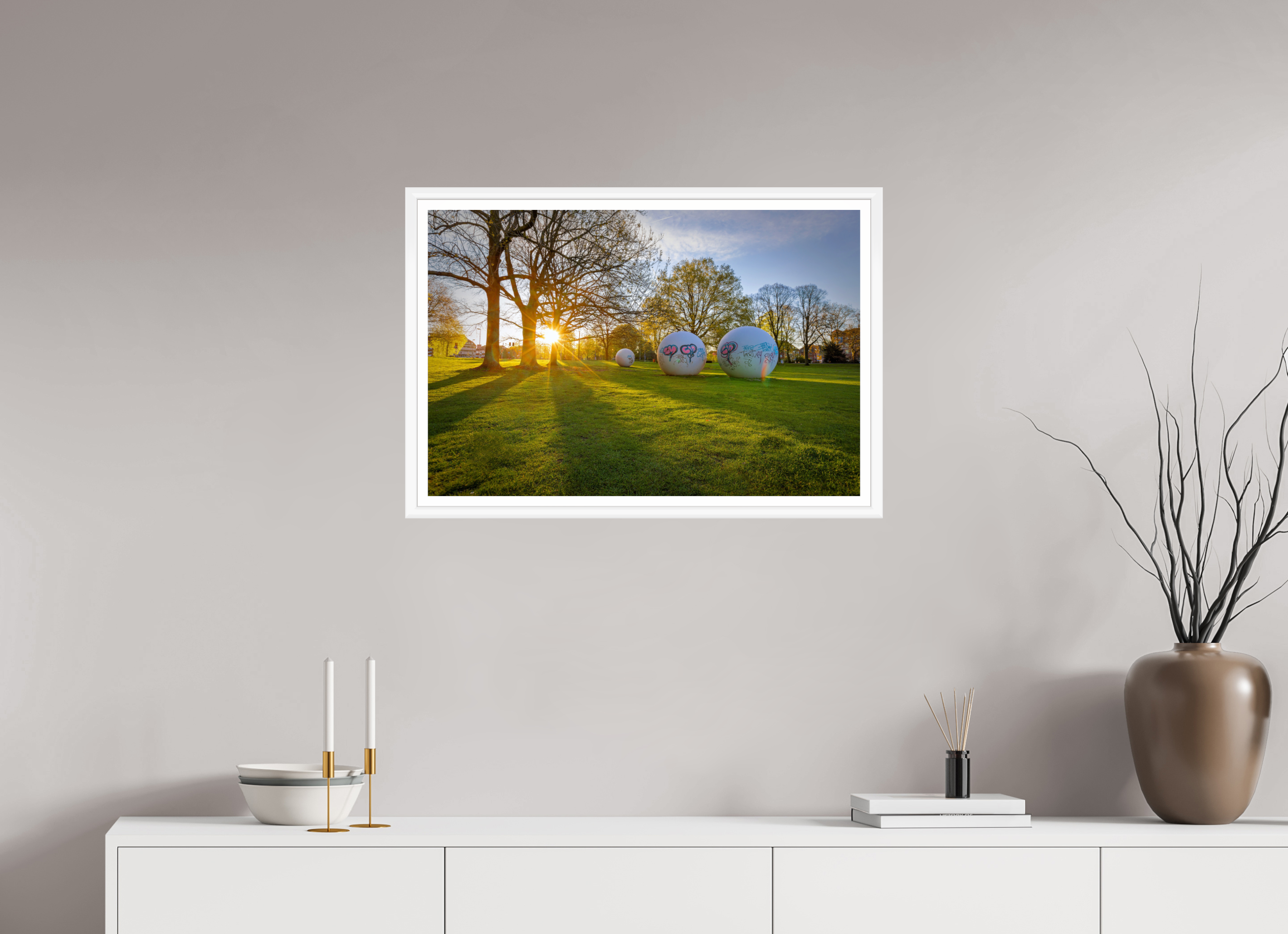 75 x 50 cm, Bern weiß und Rand Der Aasee Sonnenaufgang