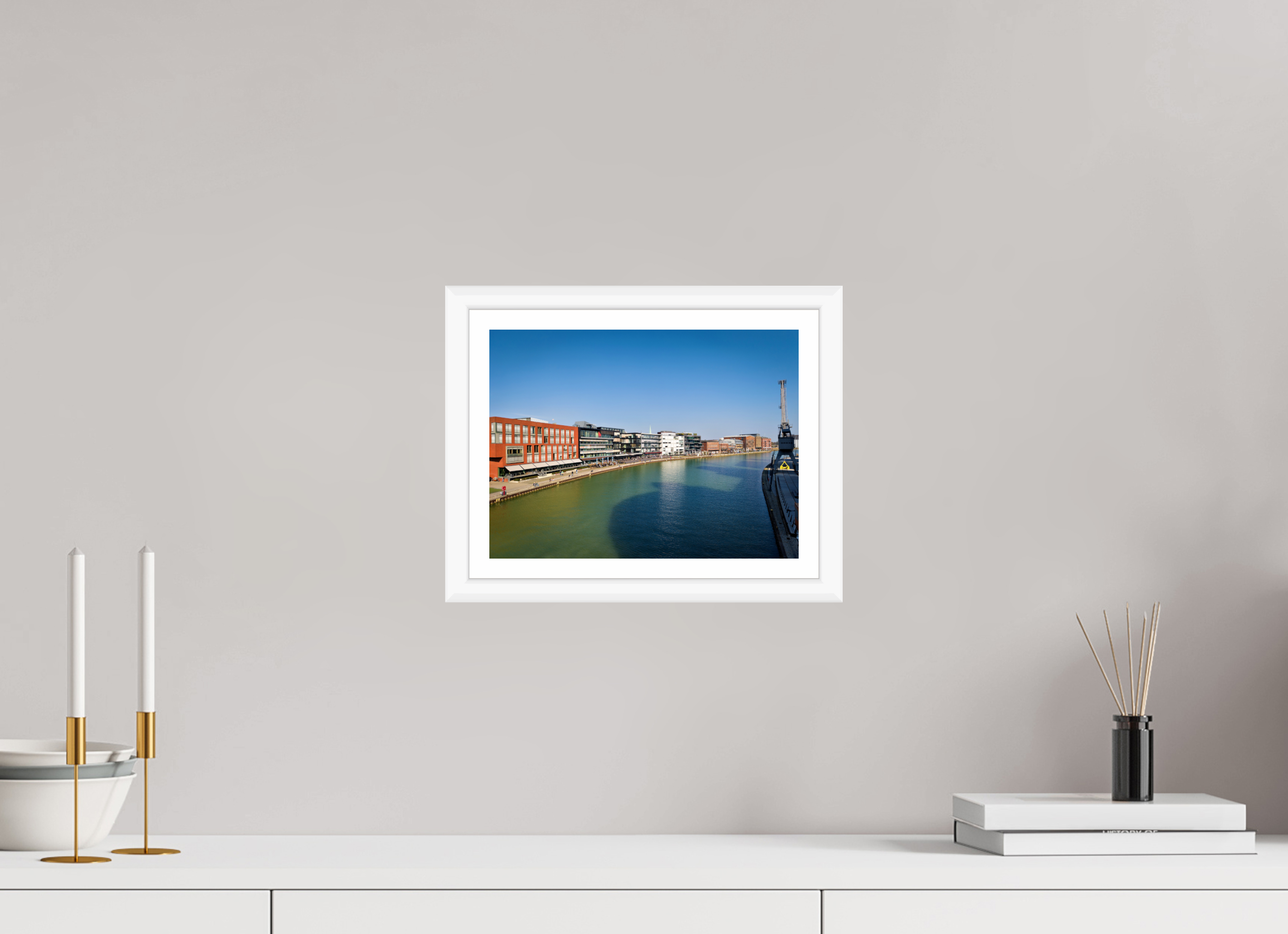 28 x 21 cm, Bern weiß und Rand Münster Hafen – Ruhe zwischen Stahl und Wasser